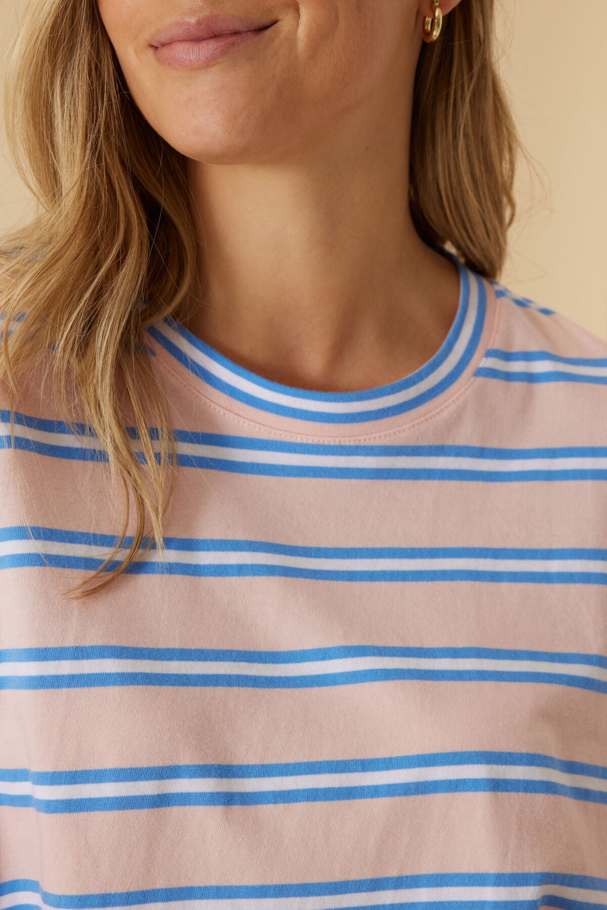 PRE ORDER - Stevie Slouchy Tee - Petal/azure blue stripe