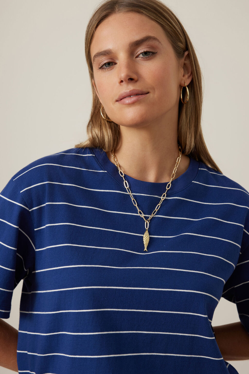 Stevie Slouchy Tee - Prussian Blue / Milk Stripe