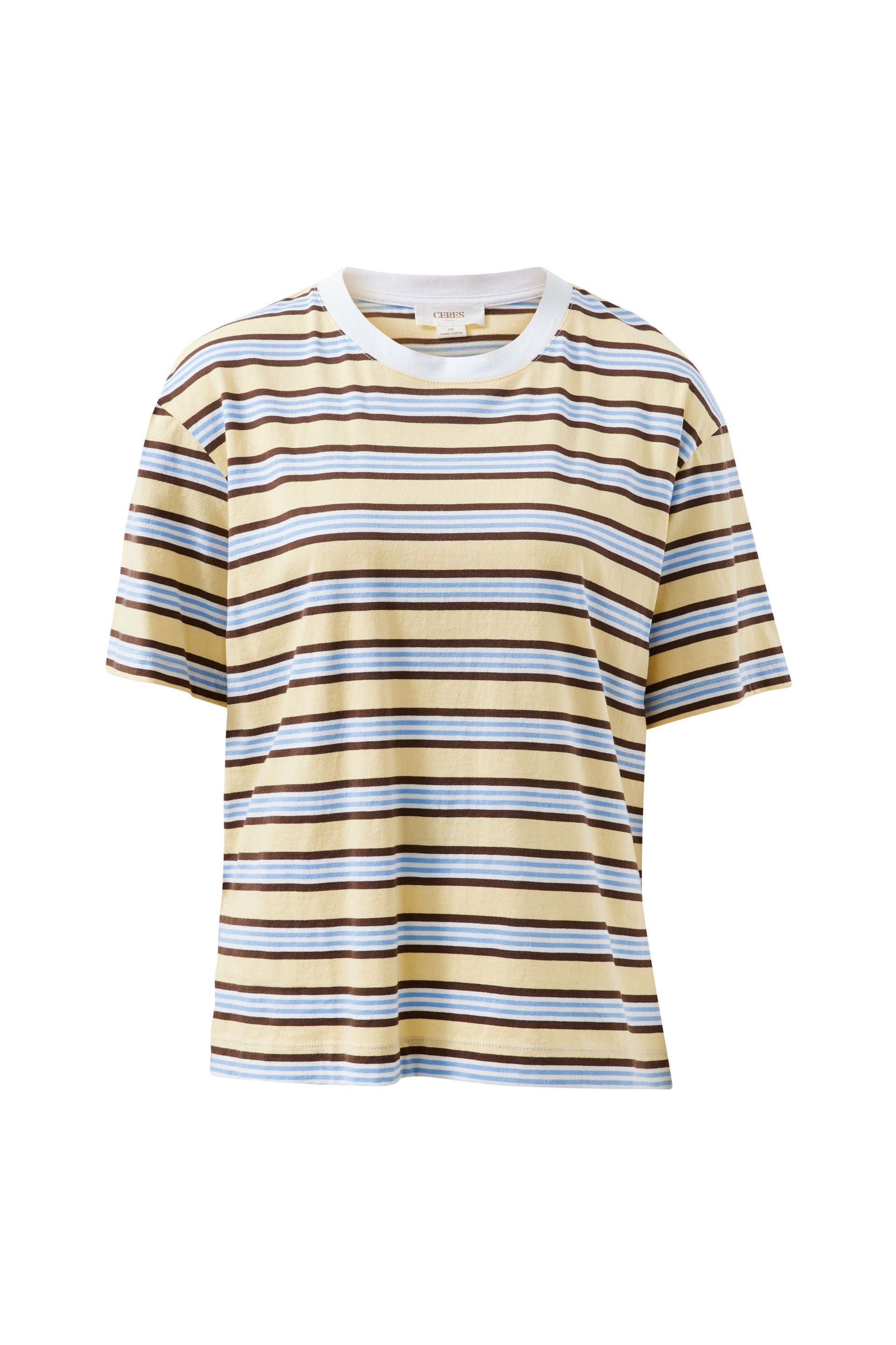 Ceres Life Stevie Slouchy Tee in New Butter Brunette Stripe, front view
