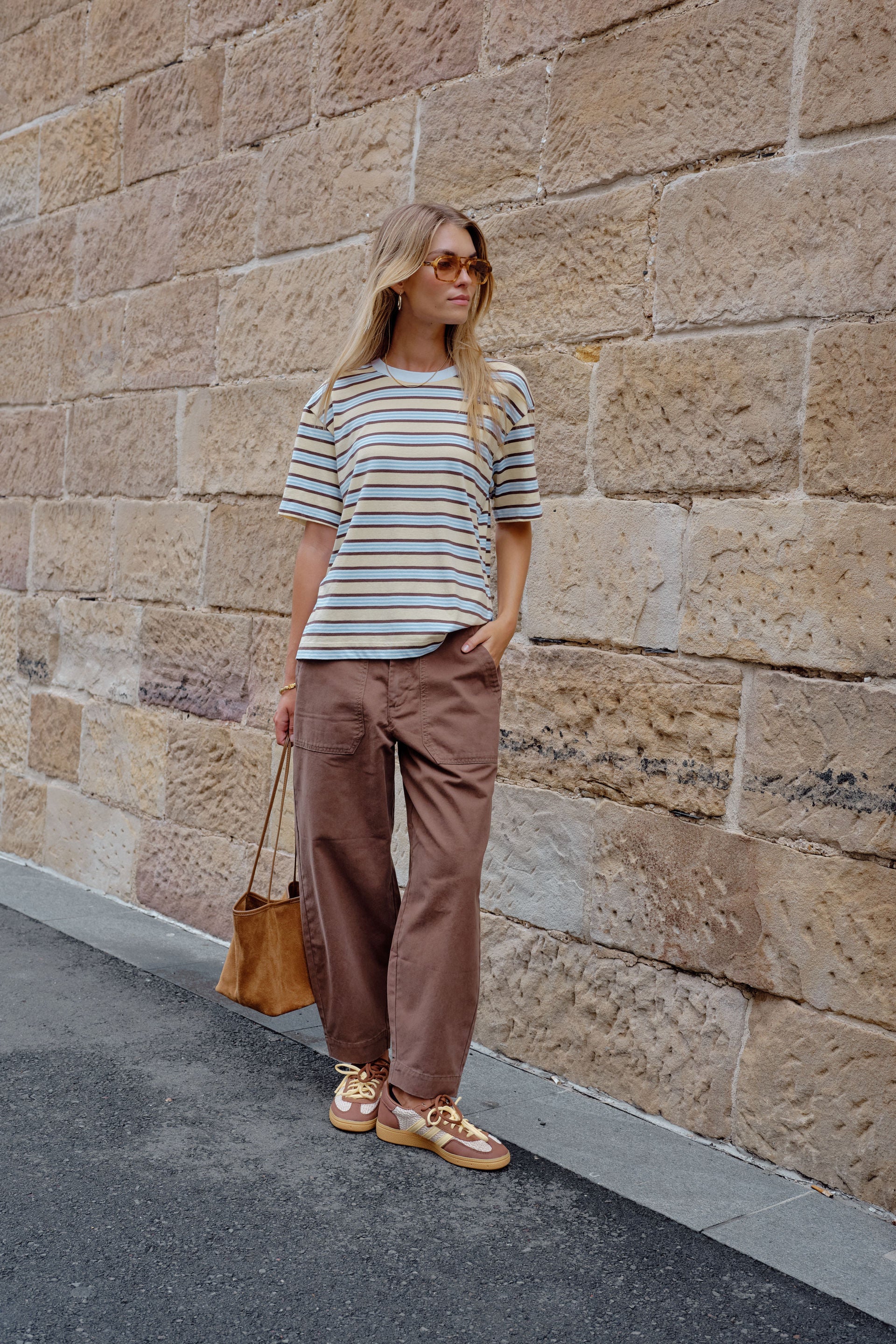 Ceres Life Stevie Slouchy Tee in New Butter Brunette Stripe, detail