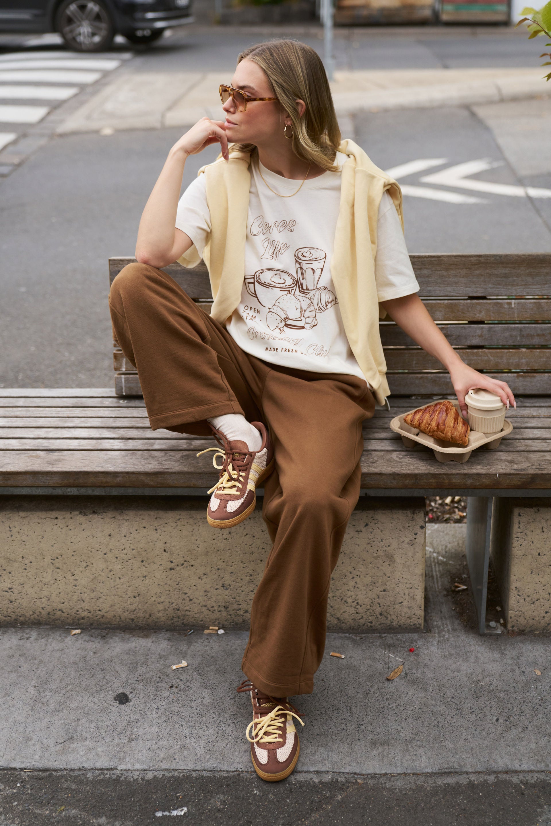 Stevie Slouchy Tee - Milk / Croissant Club