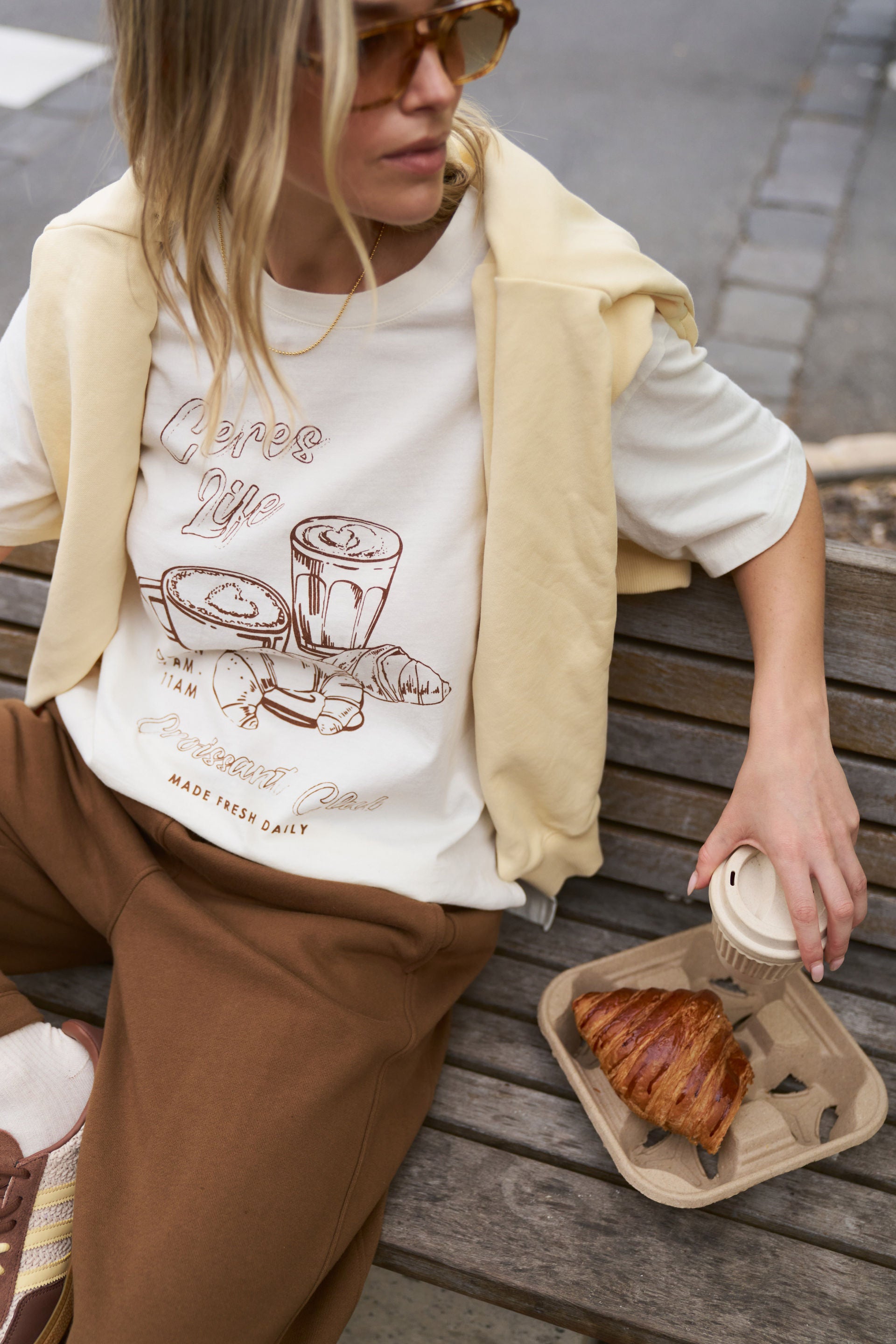 Stevie Slouchy Tee - Milk / Croissant Club