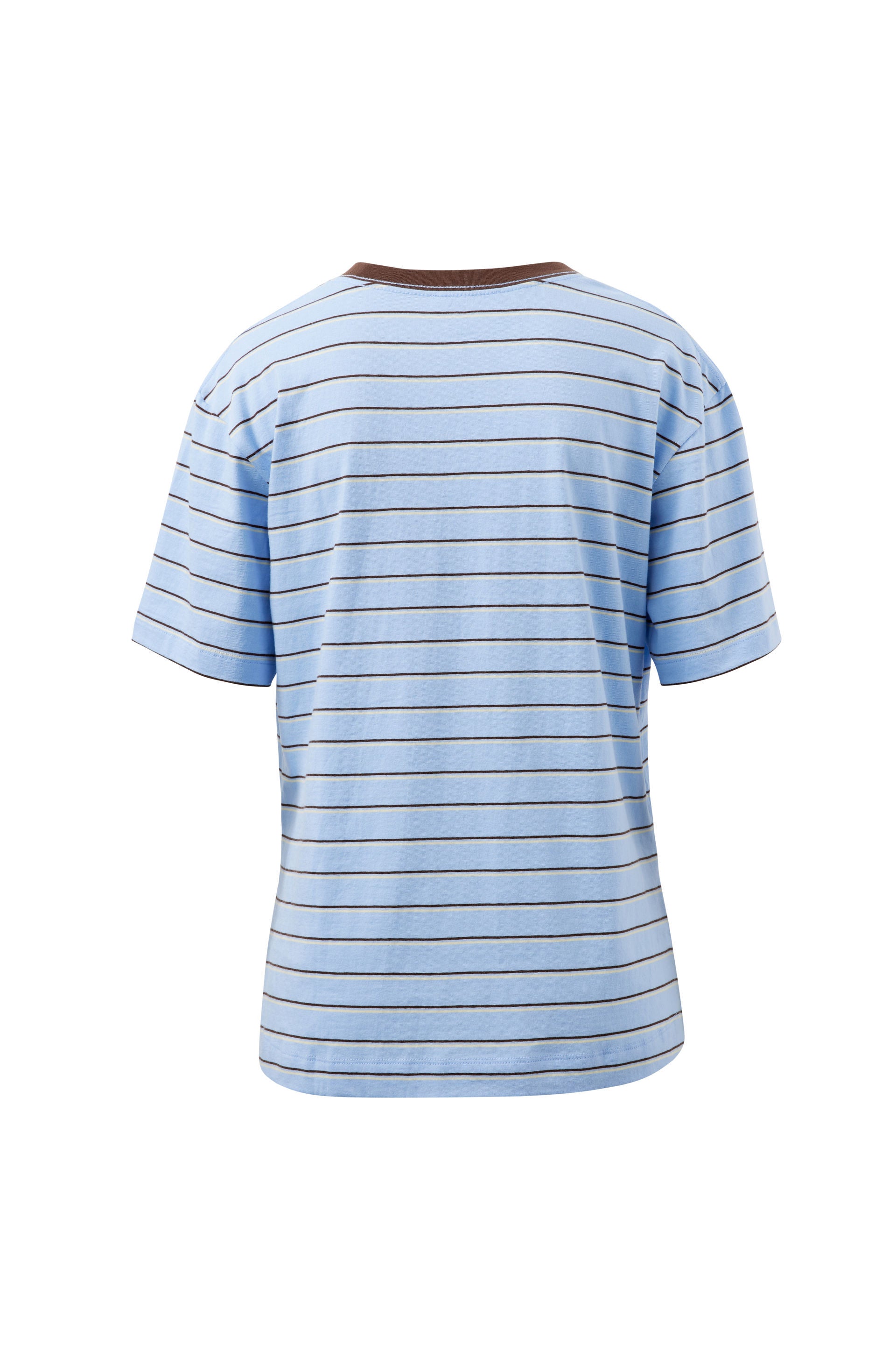 Ceres Life Stevie Slouchy Tee in China Blue/Choc Butter Stripe, styled with denim