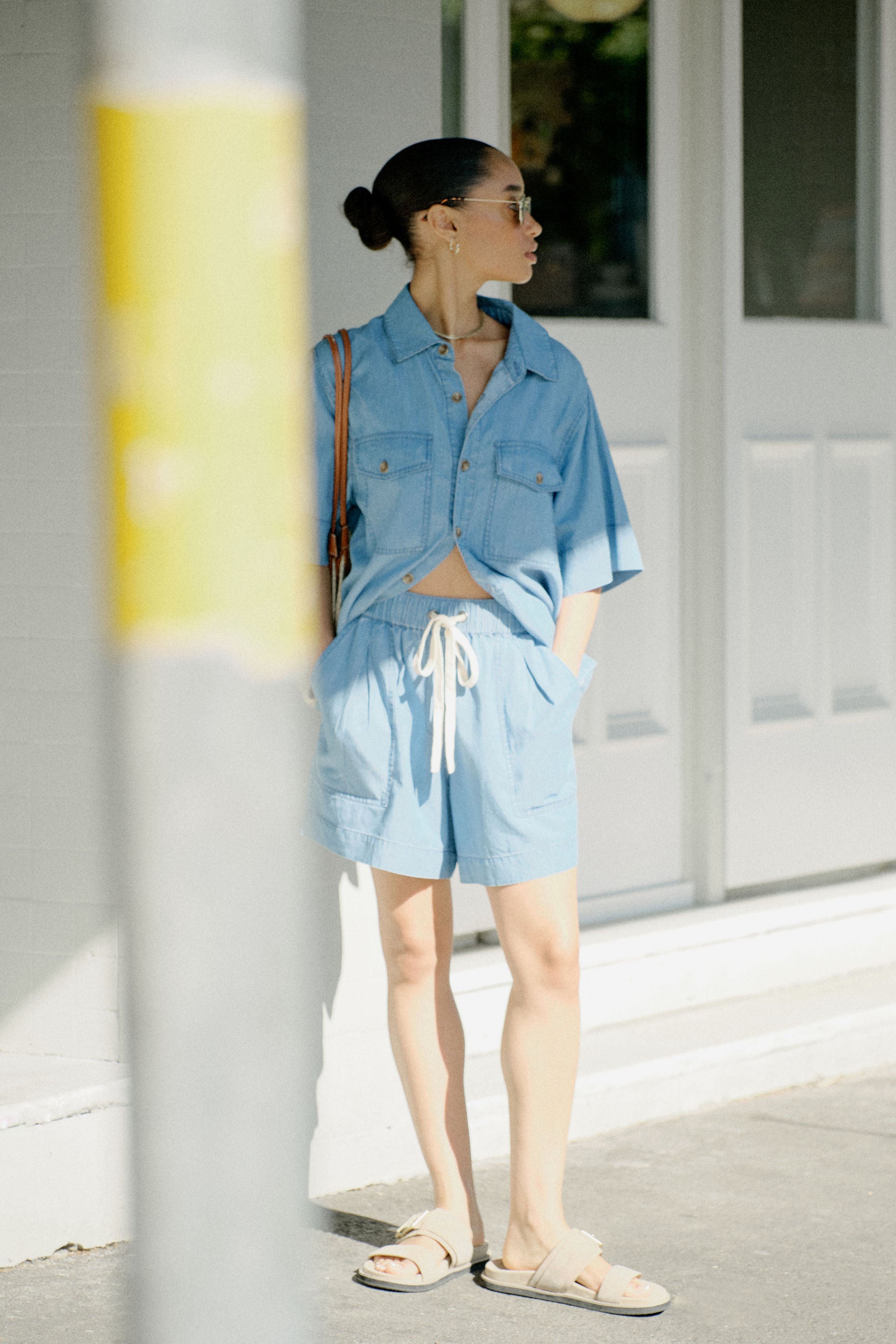 Relaxed Everyday Denim Shorts - Vintage blue pinstripe