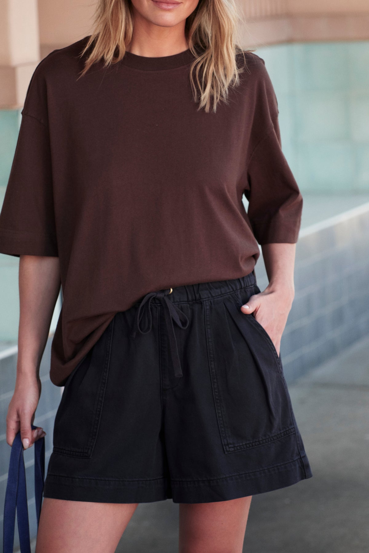 Ceres Life Darcy Relaxed Everyday Short in Washed Black, detail