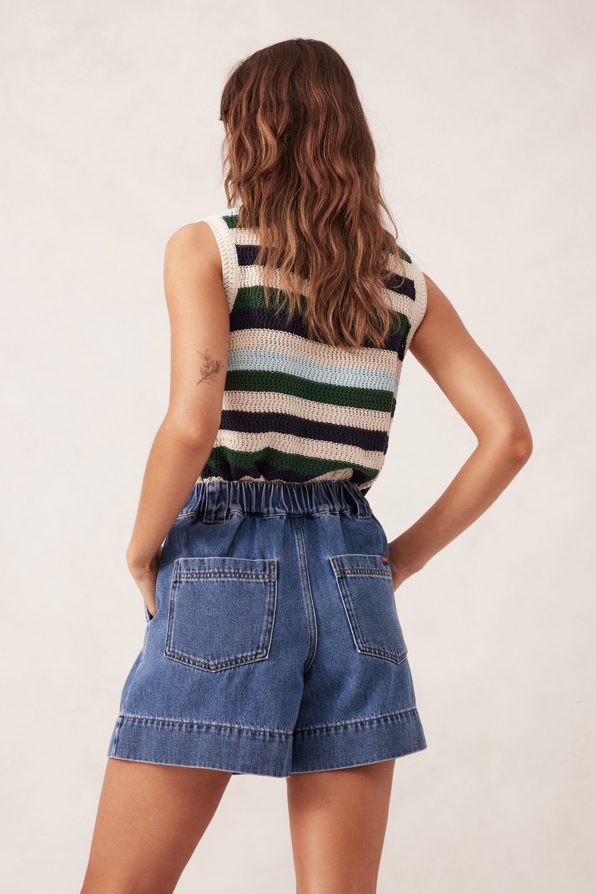 Pleat Front Short - Washed indigo