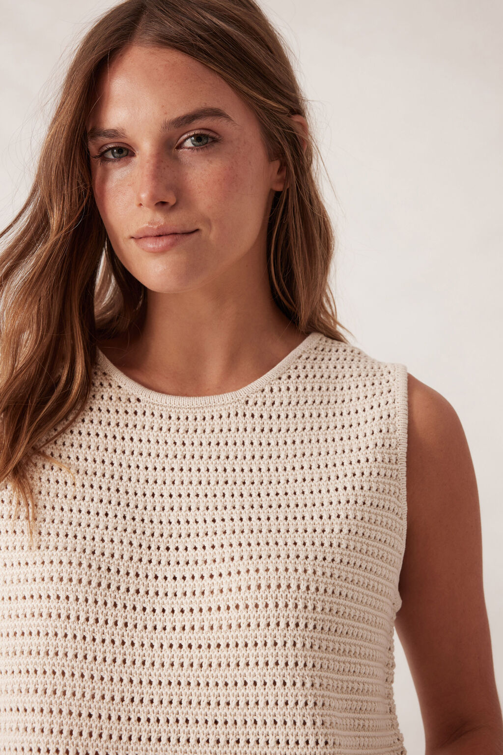 Margot Mesh Knit Tank - Ecru