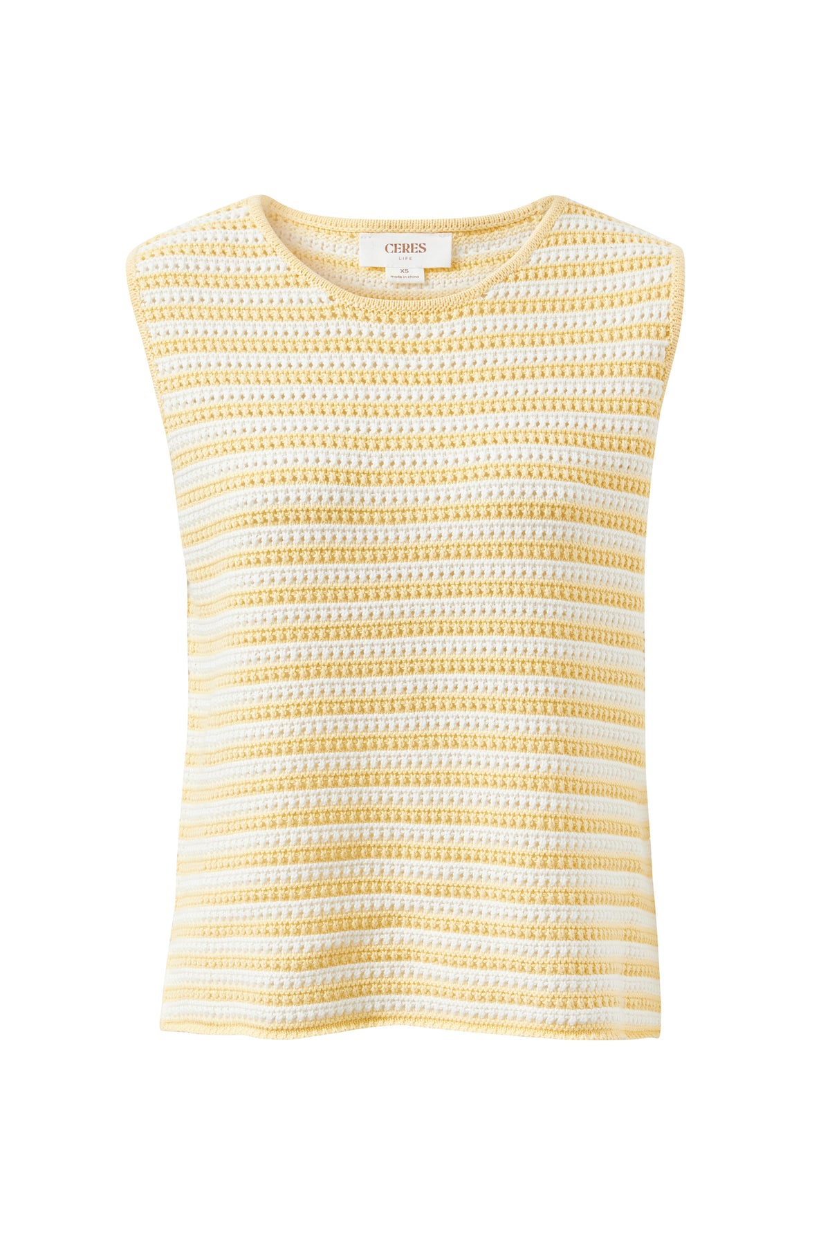 Ceres Life Margot Mesh Knit Tank - Butter Milk Fine Stripe