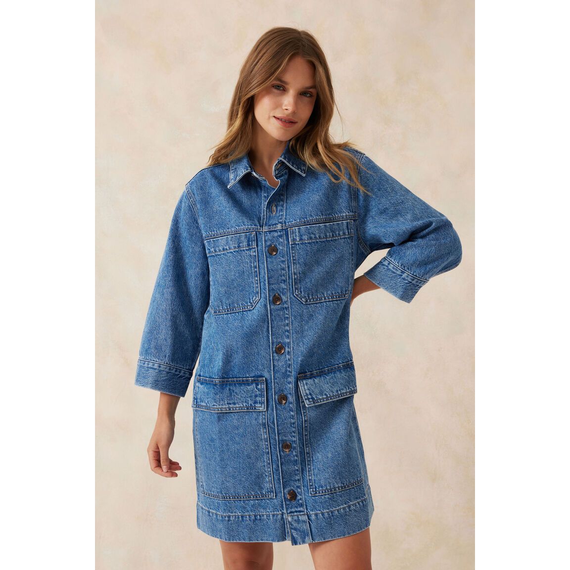 Half Sleeve Boxy Shirt Dress - Fresh Indigo Denim