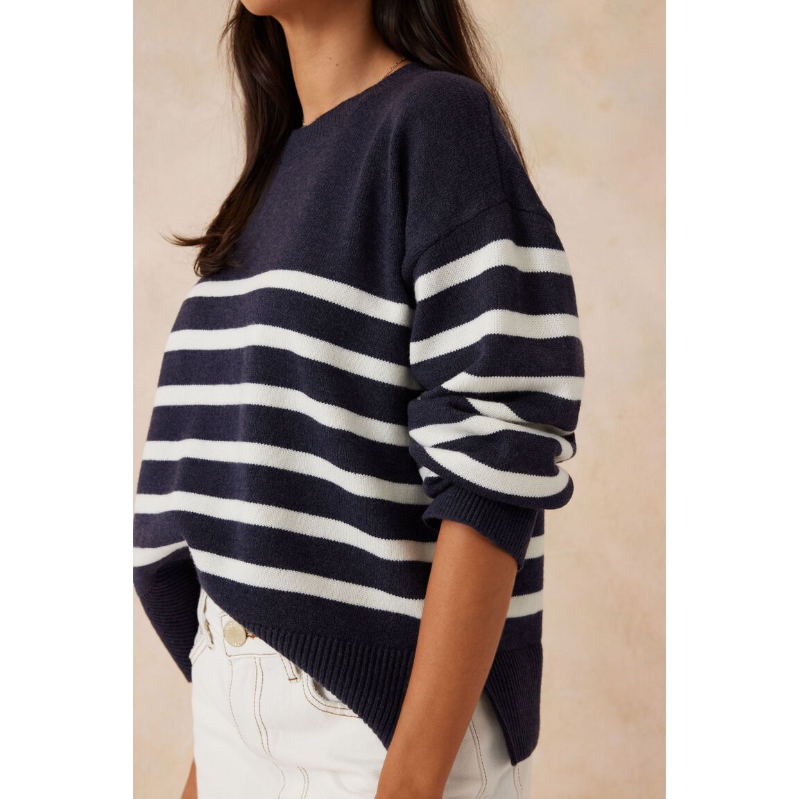 Boxy Knit with Embroidery - Navy/Winter White