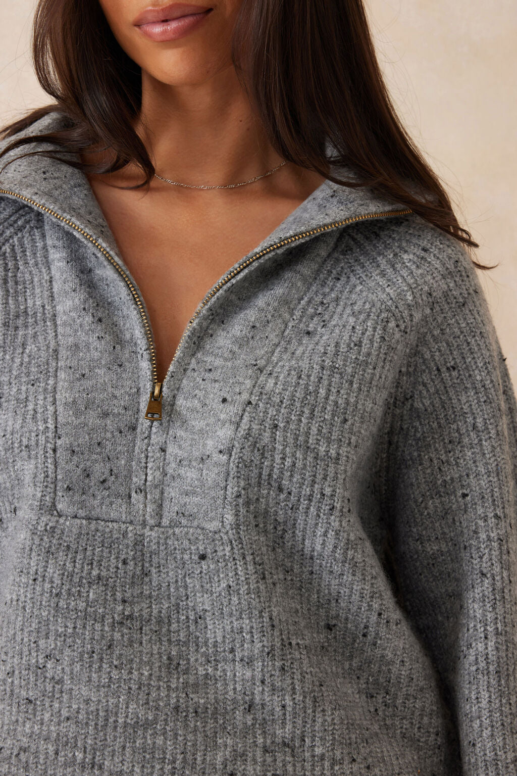 Slouchy Zip Knit - Mid Grey