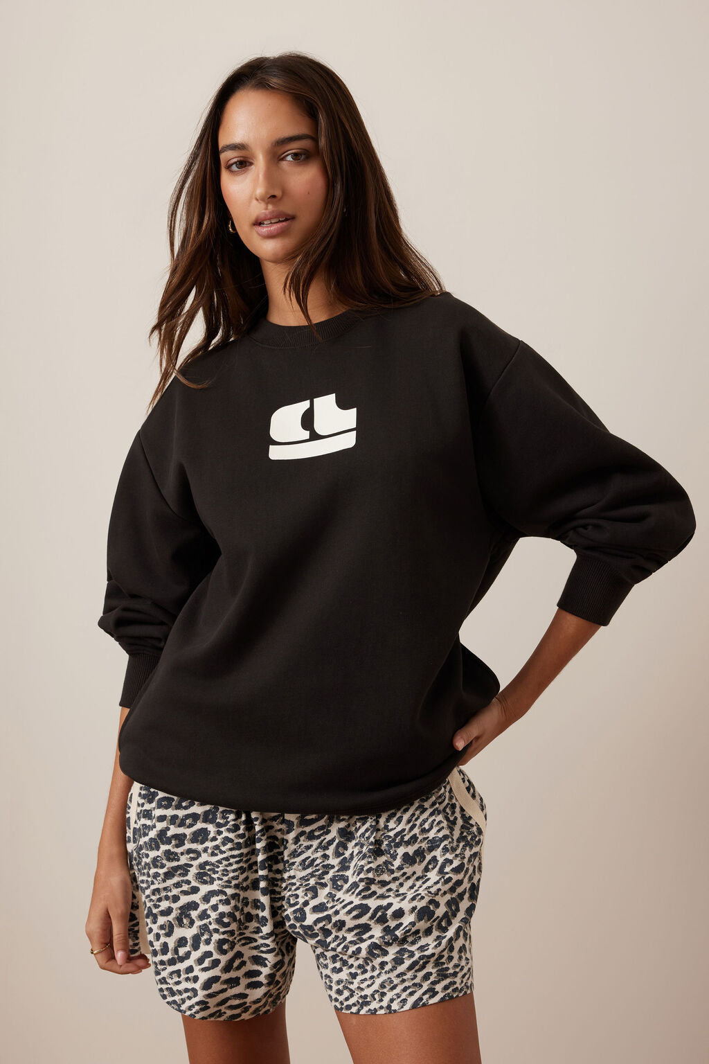 Isla Oversized Slouchy Crew  -  Phantom bubble logo