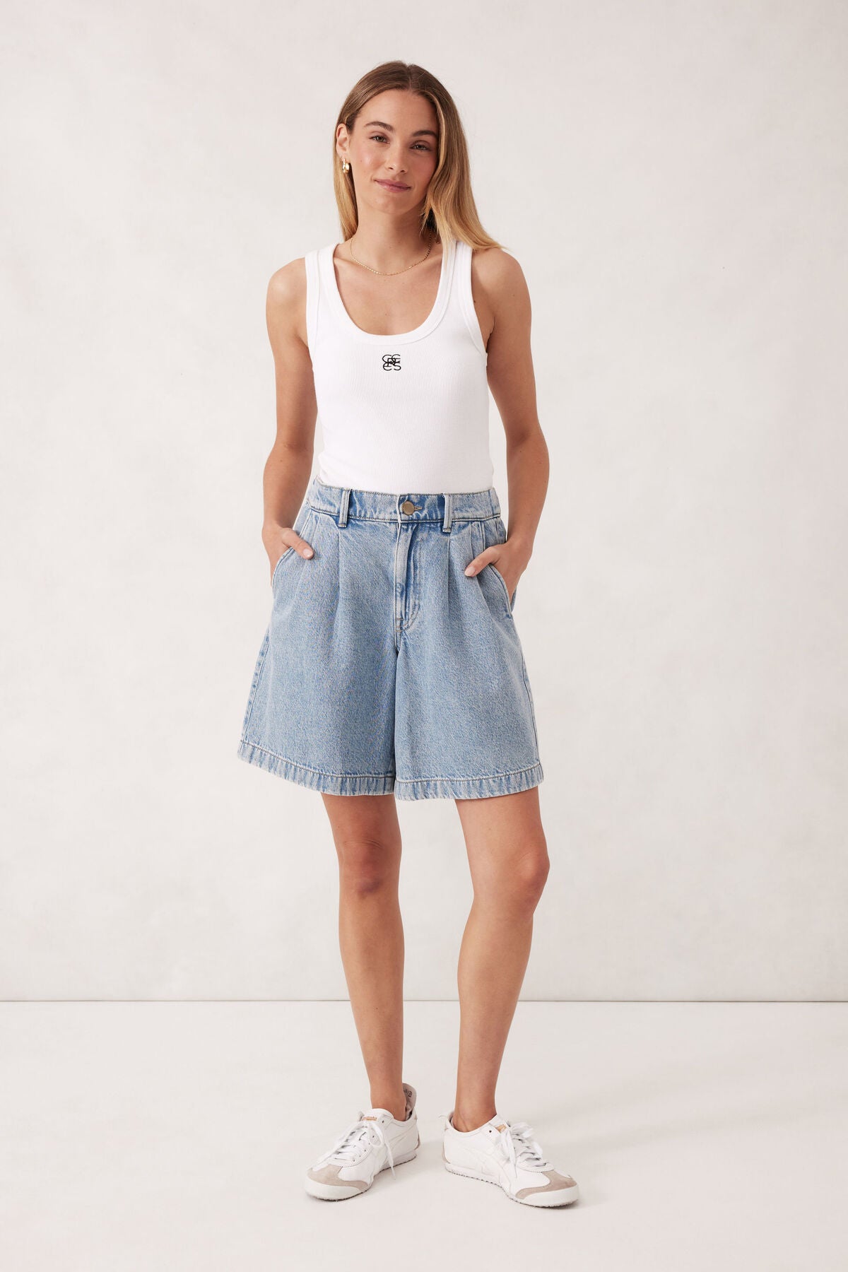 Sylvie Longline Pleat Denim Short - Vintage Blue