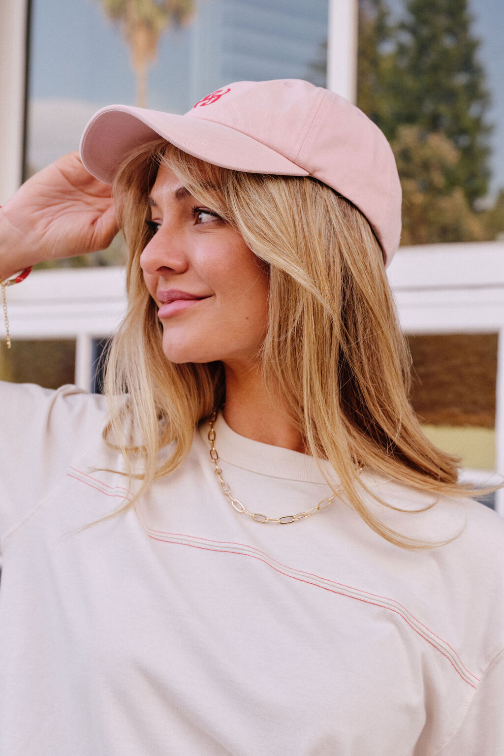 Pip Everyday Cap - Chalk Pink/Red Monogram Embroidery