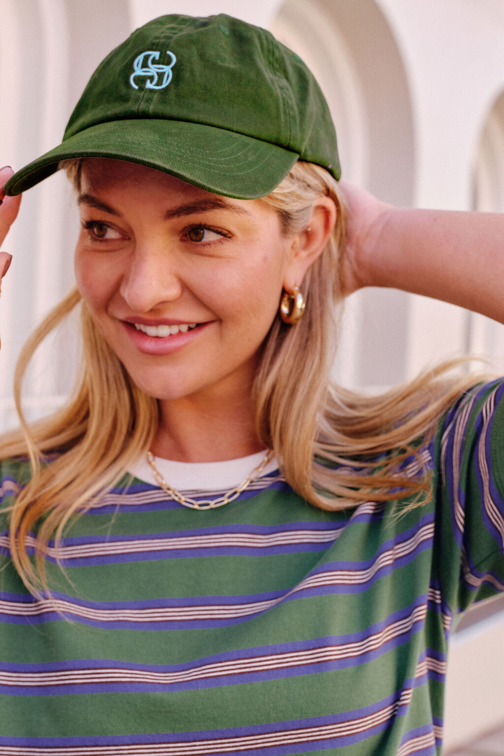 Pip Everyday Cap - Basil/Fresh Blue Embroidery