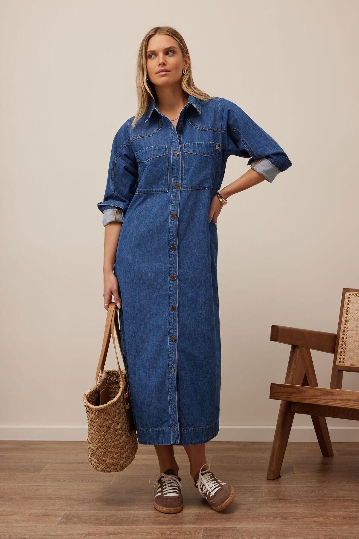 Rae Long Sleeve Midi Dress - Fresh Indigo