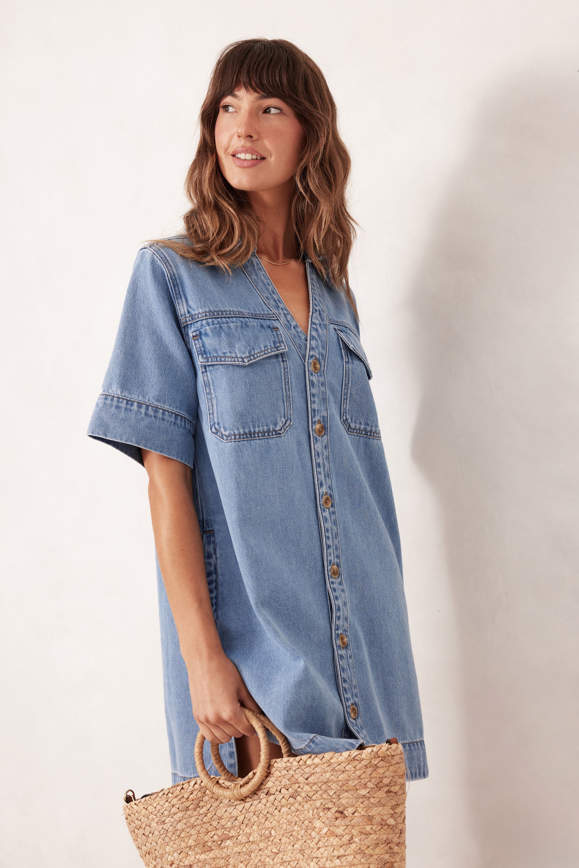 Relaxed shirt dress- Mid vintage blue