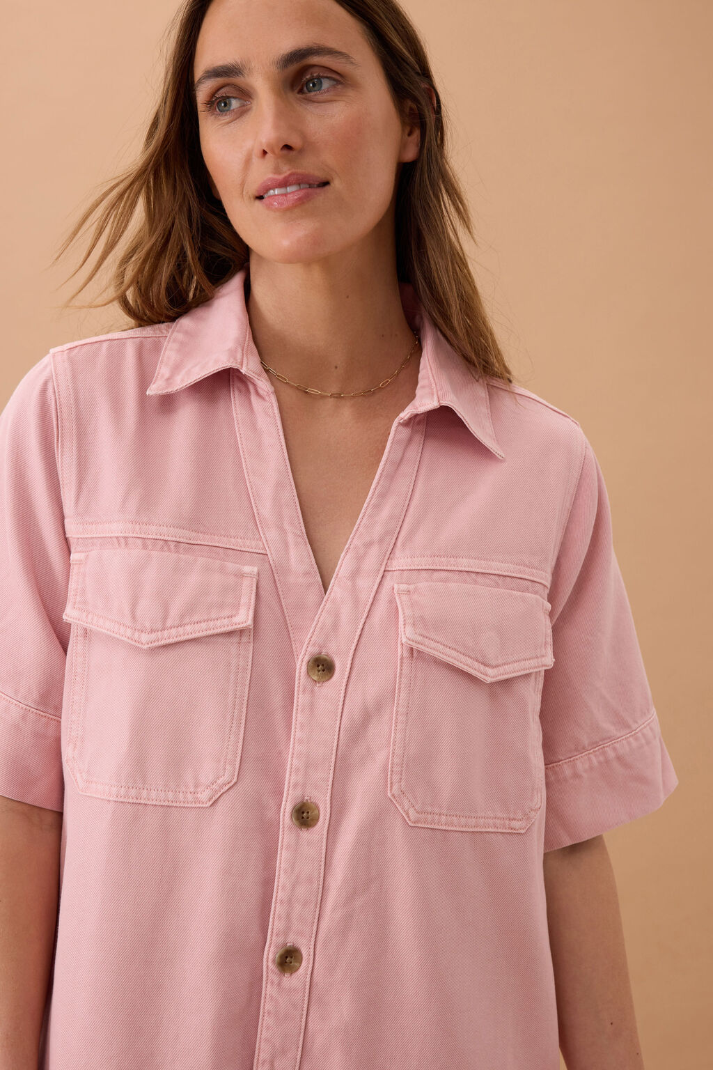 Sammy Relaxed Shirt Dress - Washed Pink