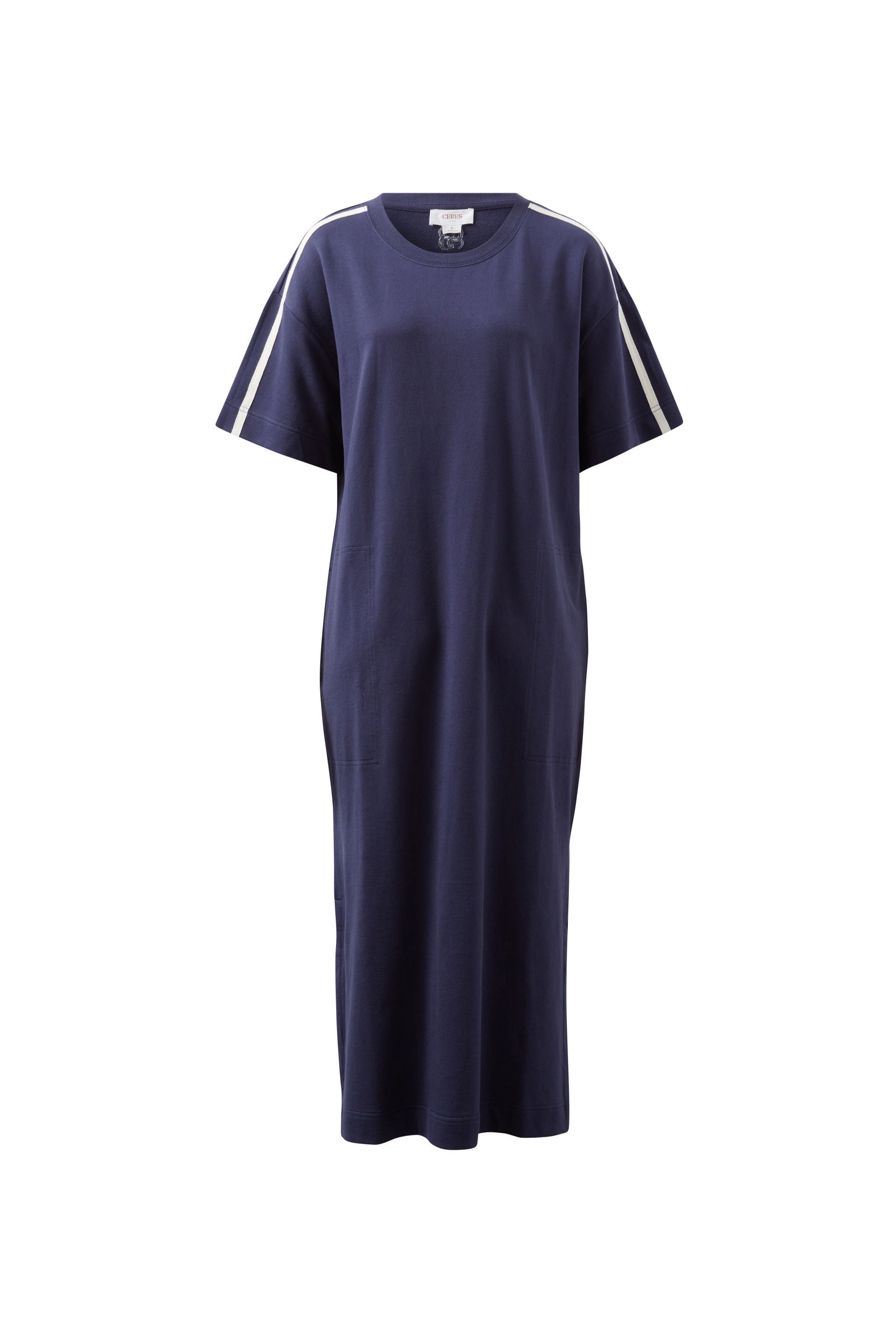 Charlotte Midi Terry Dress - New navy side stripe