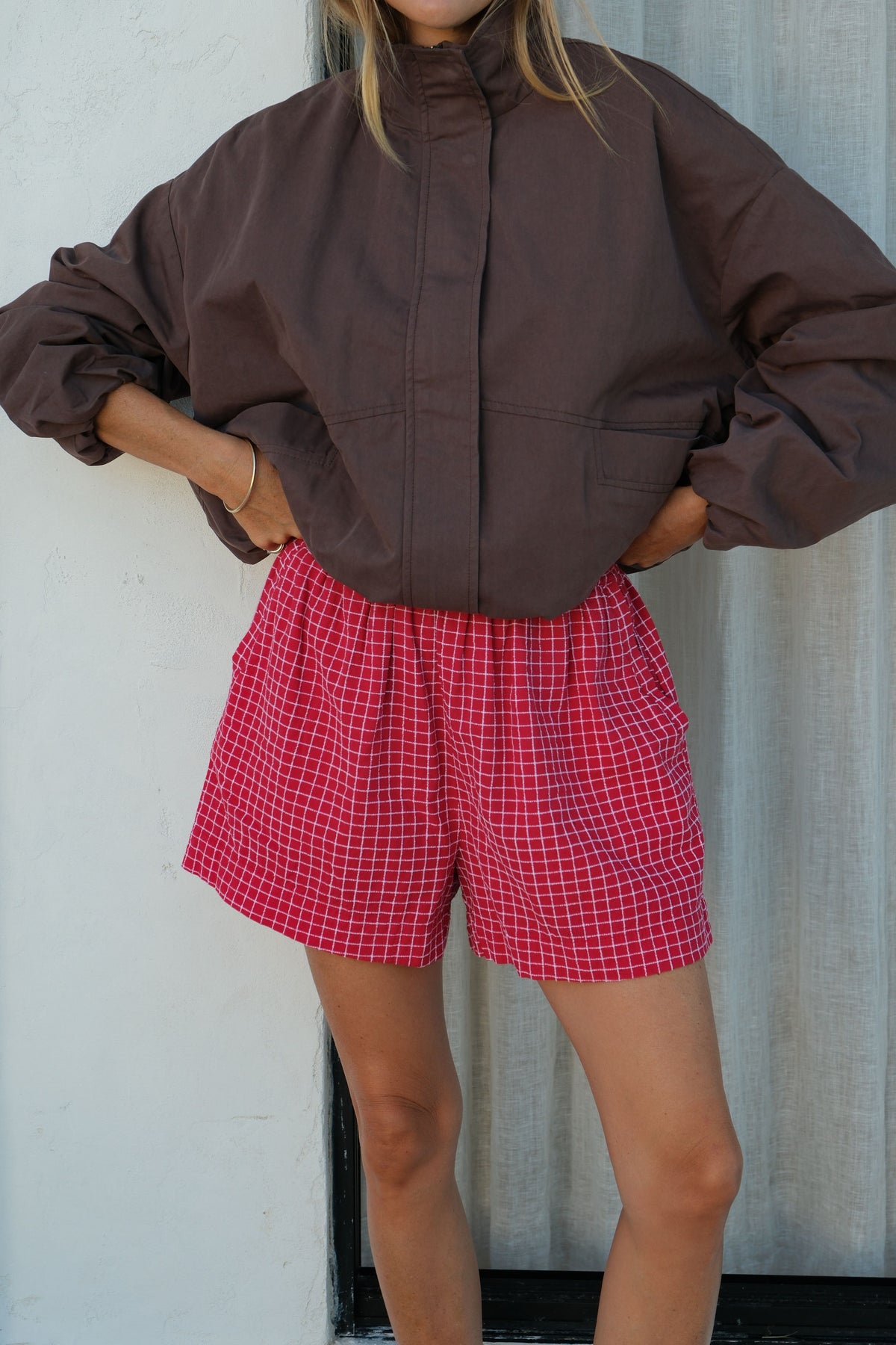 Ceres Life Mila Short - Textured Red Check, front view