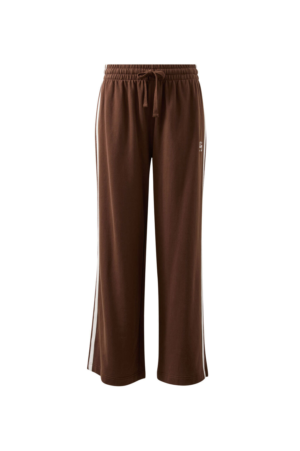 Gigi Wide Leg Terry Trackpant - Chocolate Side Stripe