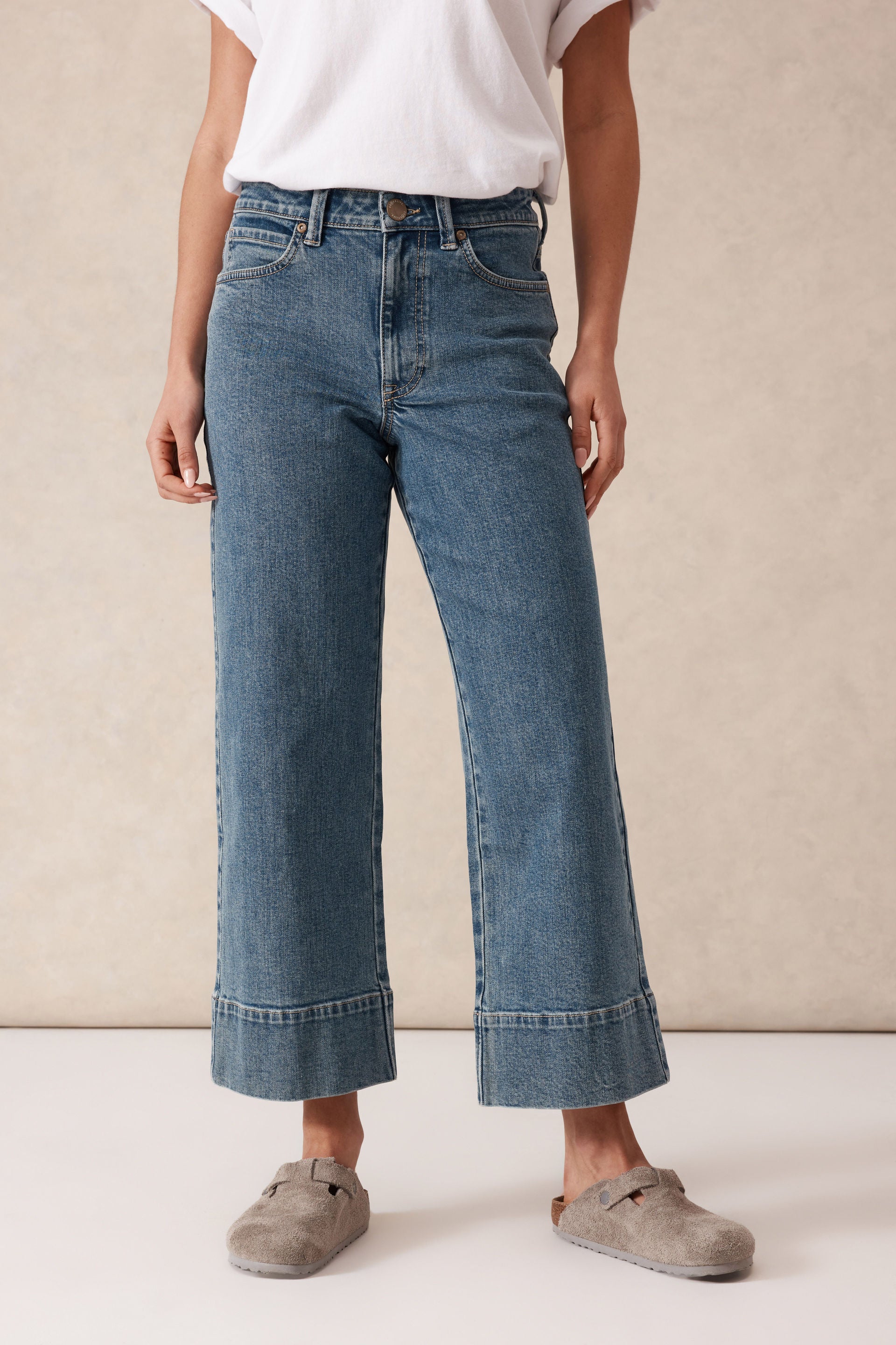 Jude Wide Leg Crop Jean - Mid indigo