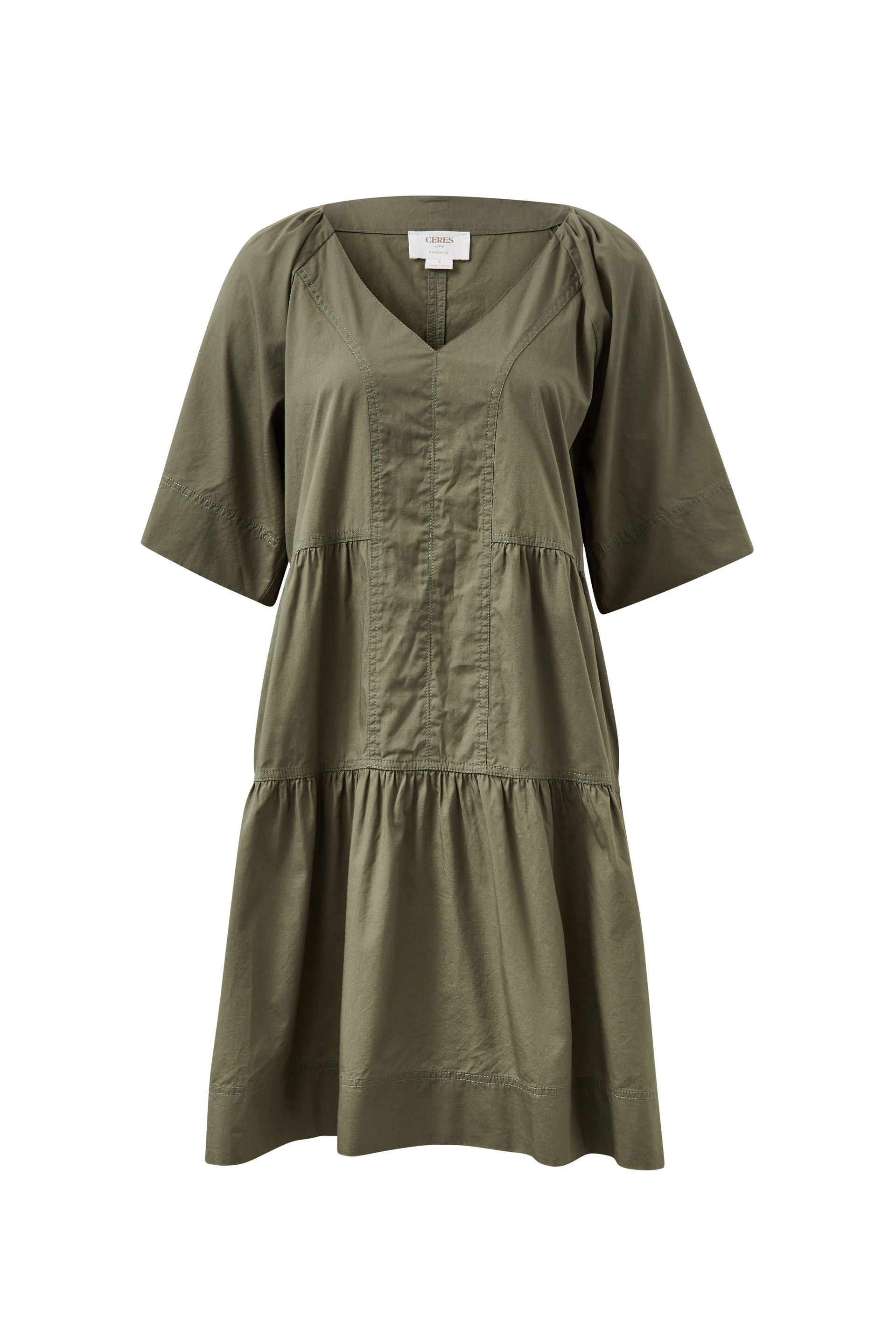 Tiered Poplin Mini Dress - Soft Olive