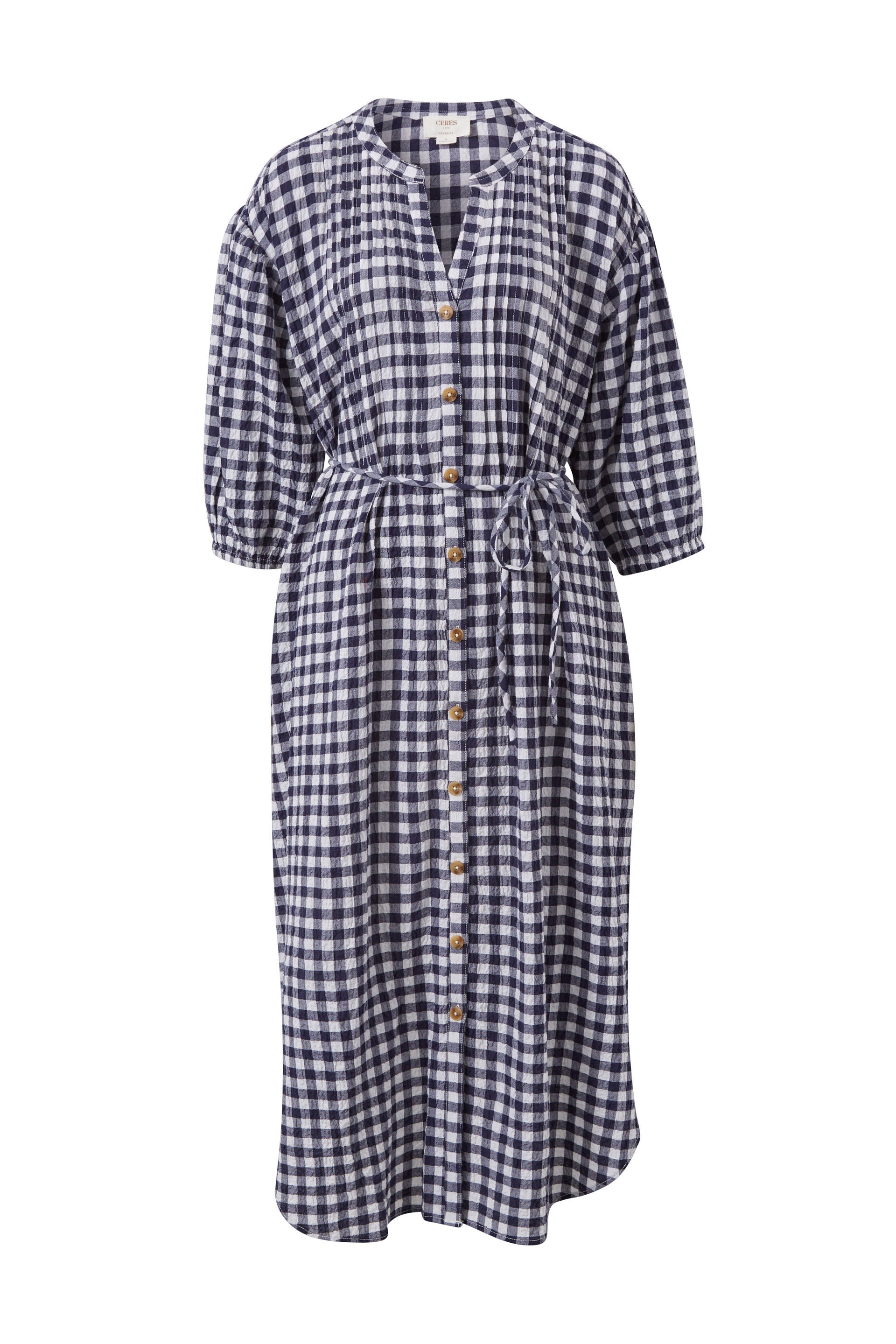 Crinkle Midi Dress - Navy/white gingham