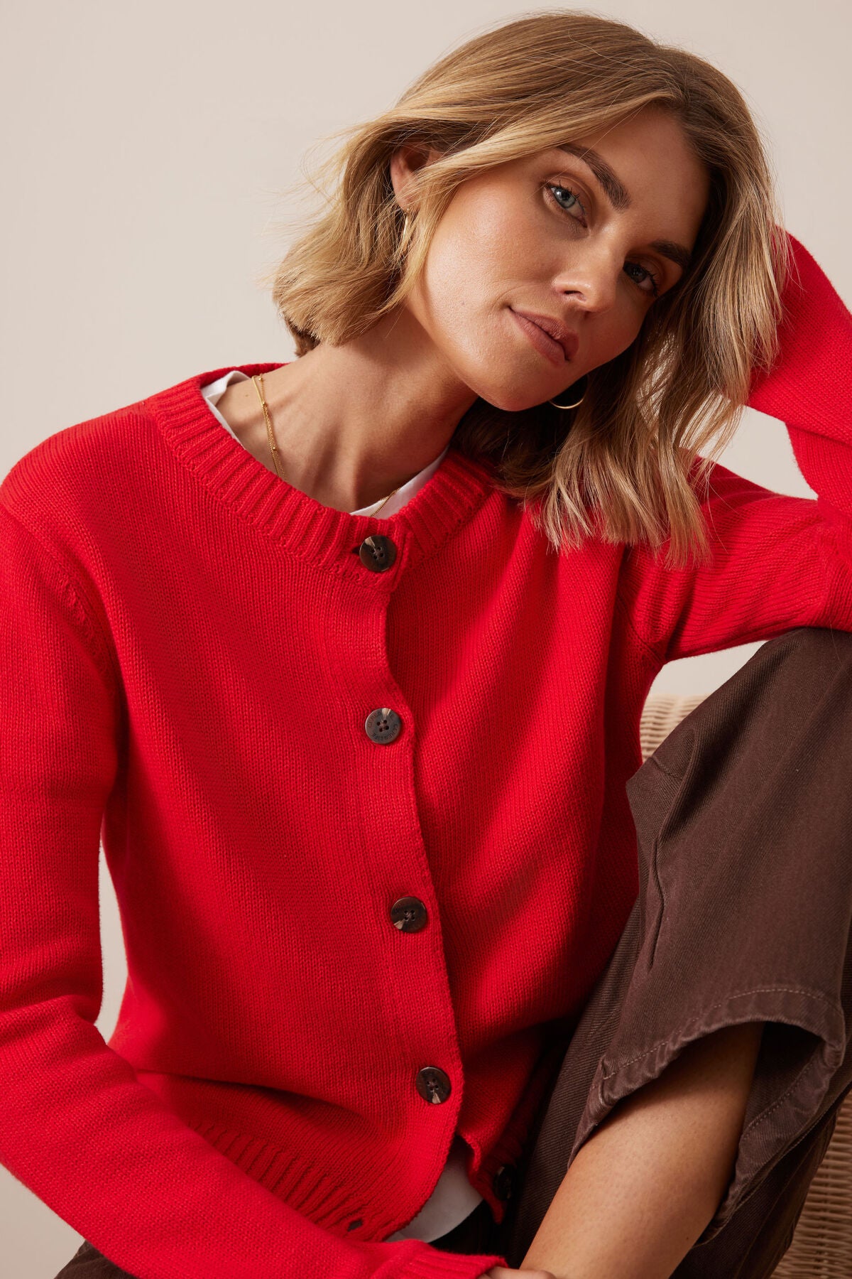 Nelly Long Sleeve Knit Cardi - Fiery red