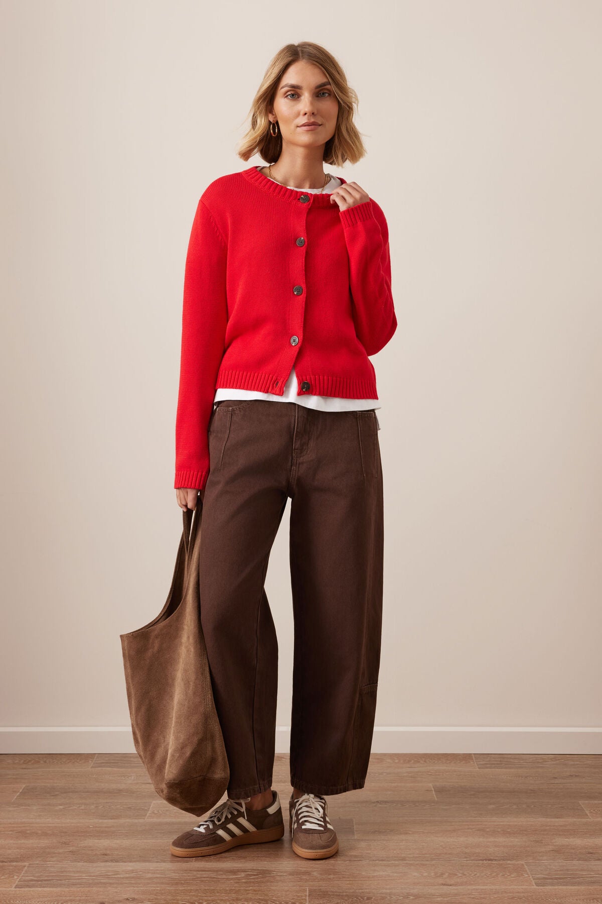 Nelly Long Sleeve Knit Cardi - Fiery red