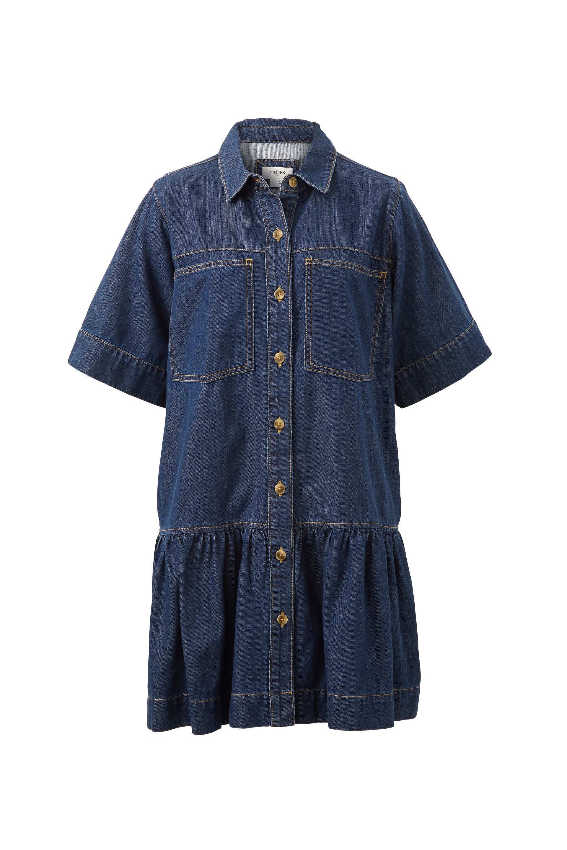 Short Sleeve Tiered Pocket Shirt Dress - Midnight