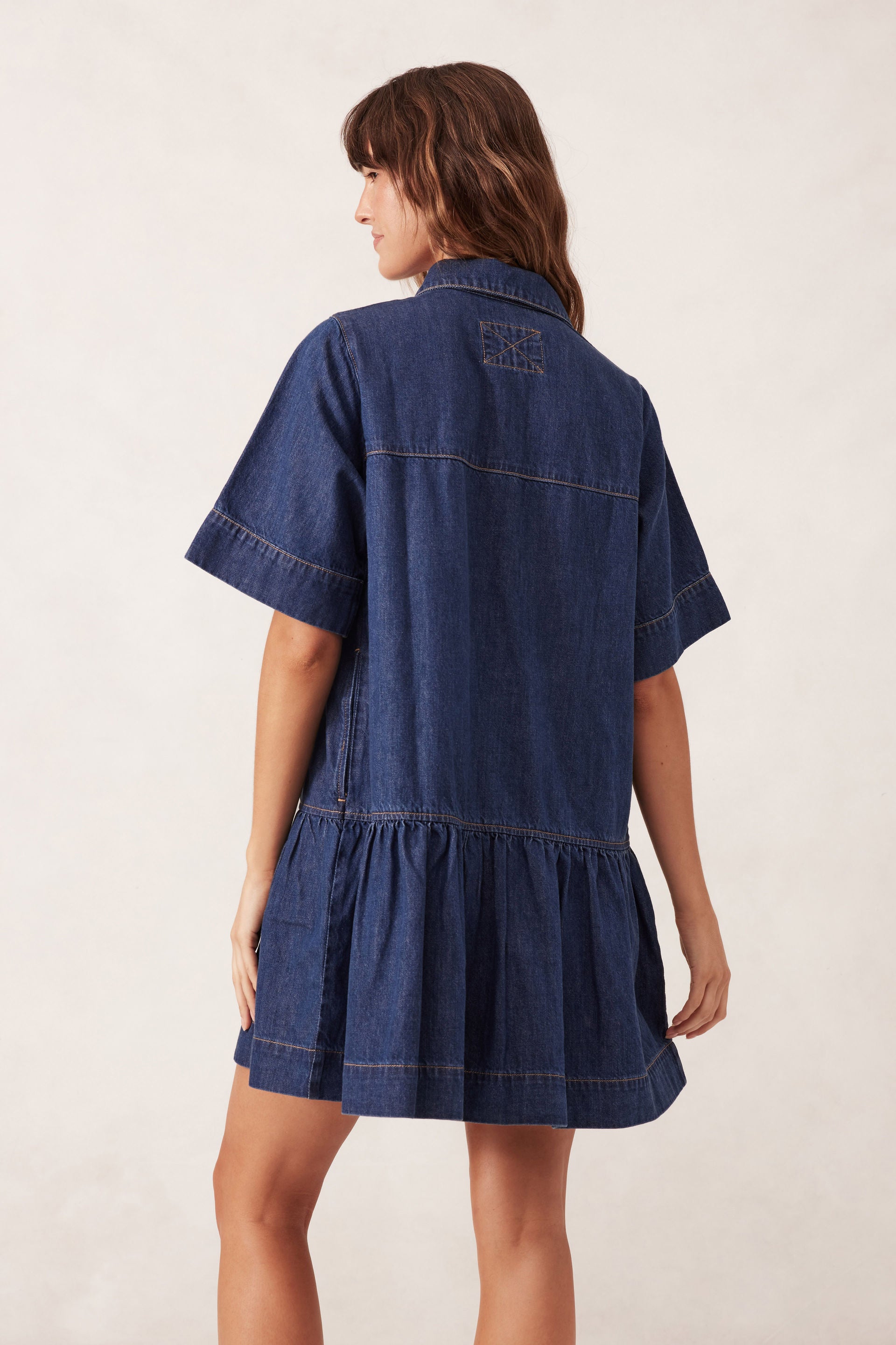 Short Sleeve Tiered Pocket Shirt Dress - Midnight