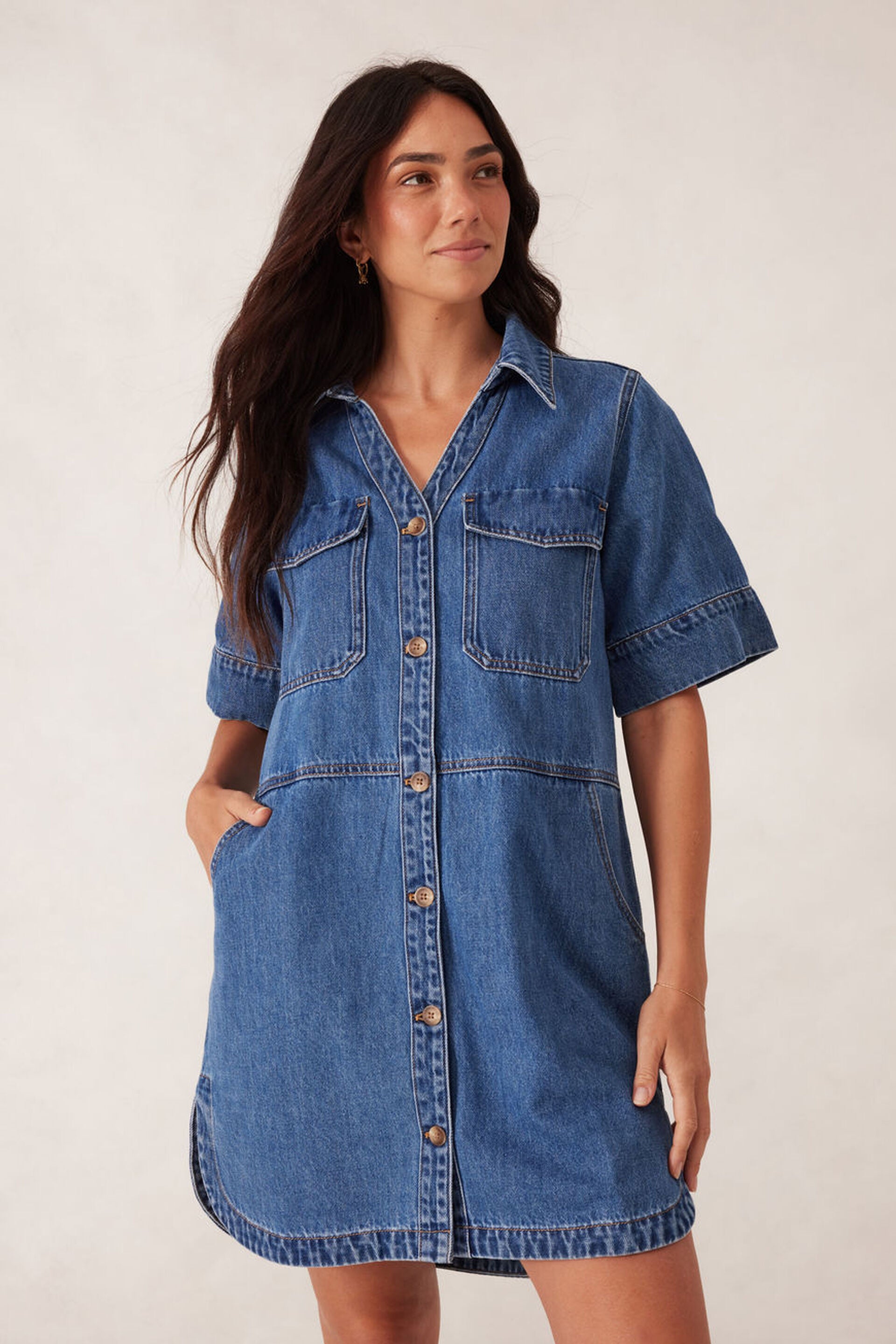 Side Pocket Boxy Dress - Fresh Indigo