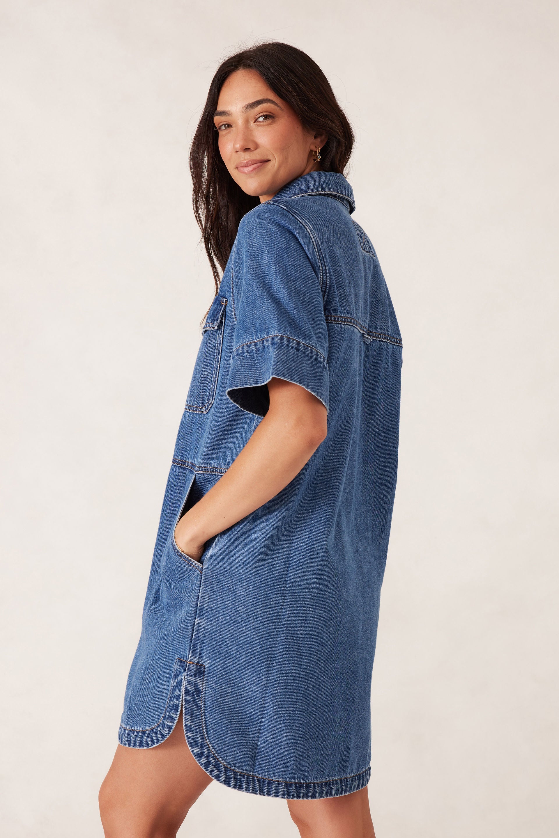 Side Pocket Boxy Dress - Fresh Indigo