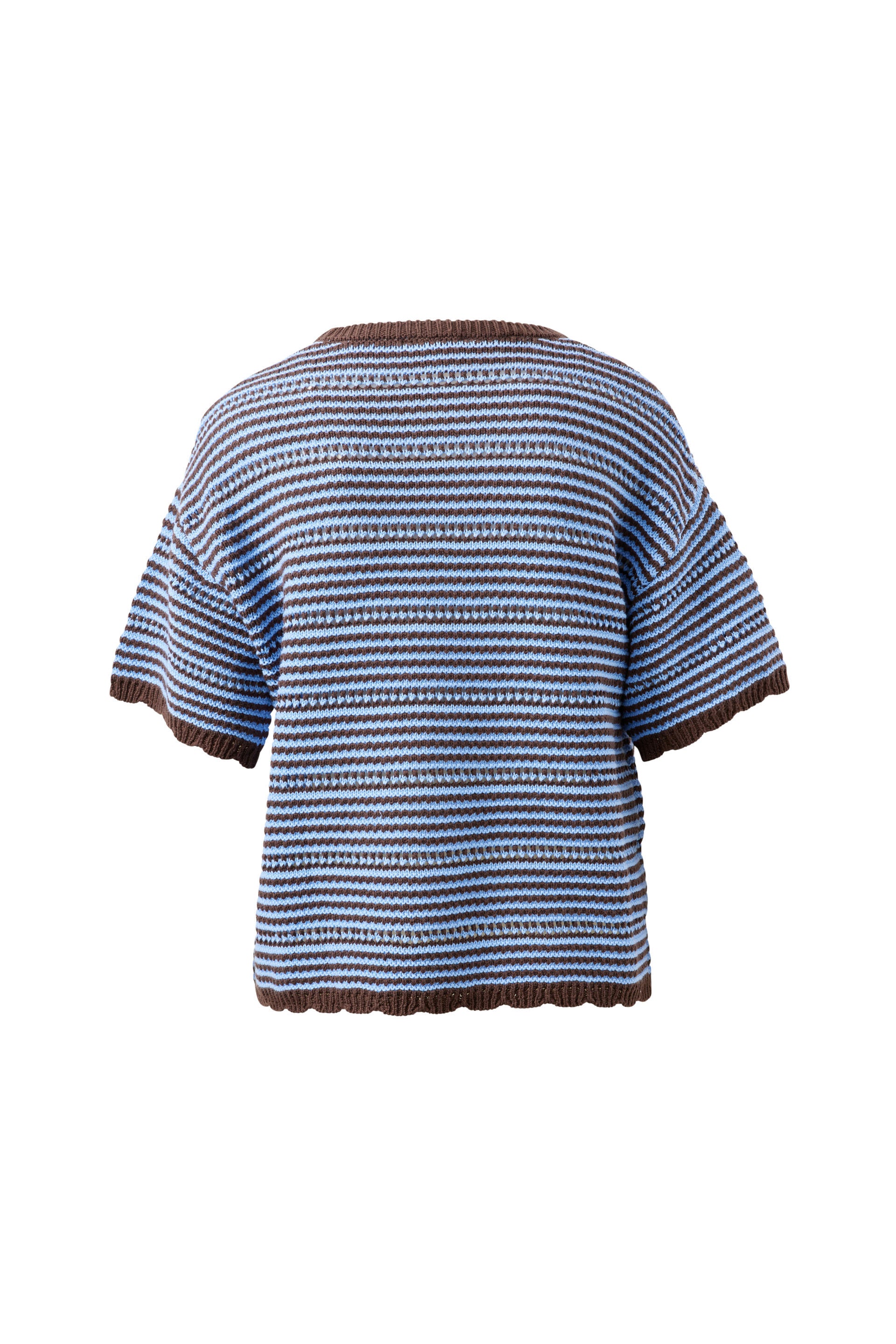 Ceres Life Nina Boxy Knit Tee in Brunette Sky Blue Stripe, back view