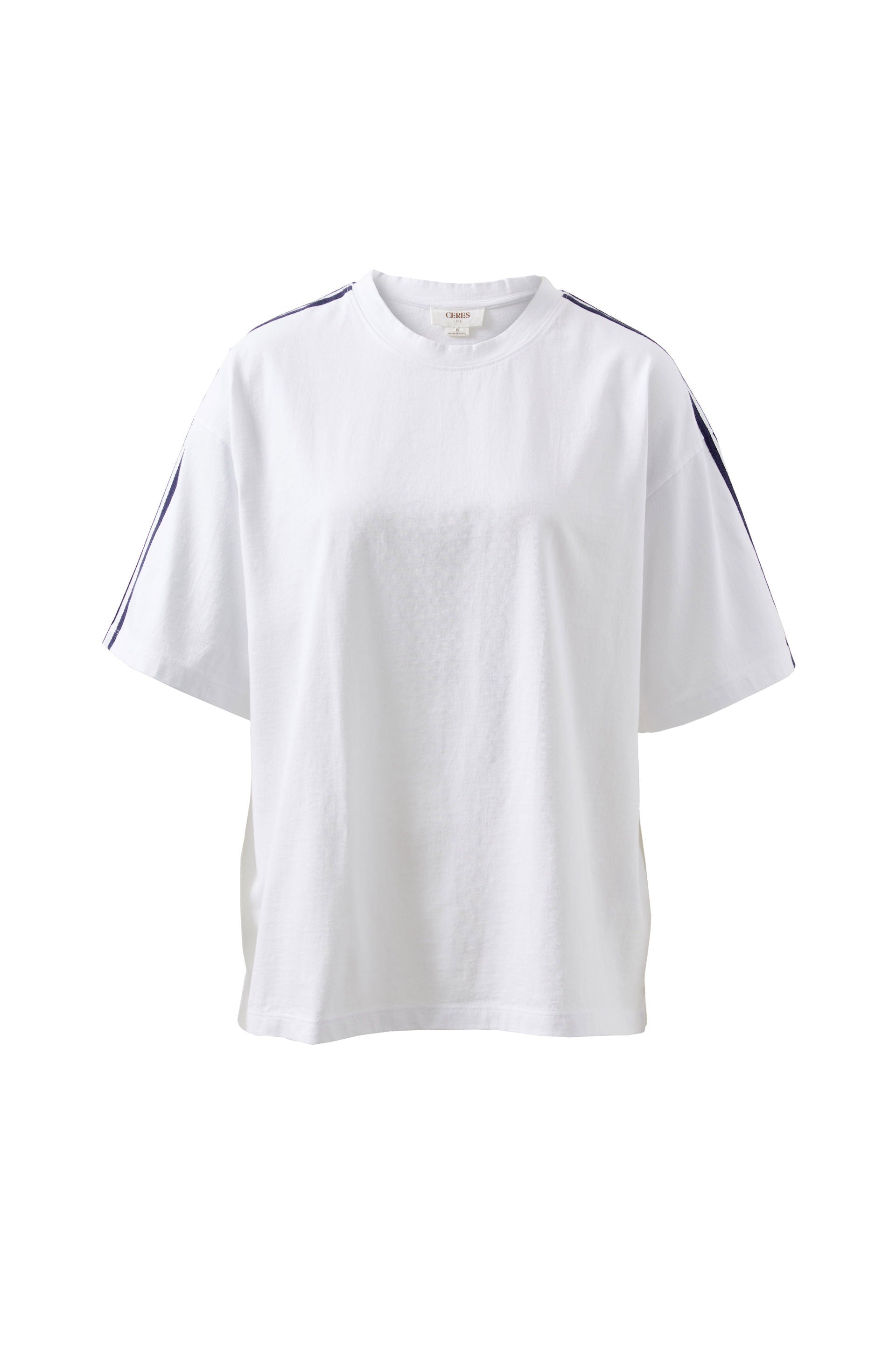 Sporty Tape Tee - White/New Navy Tape