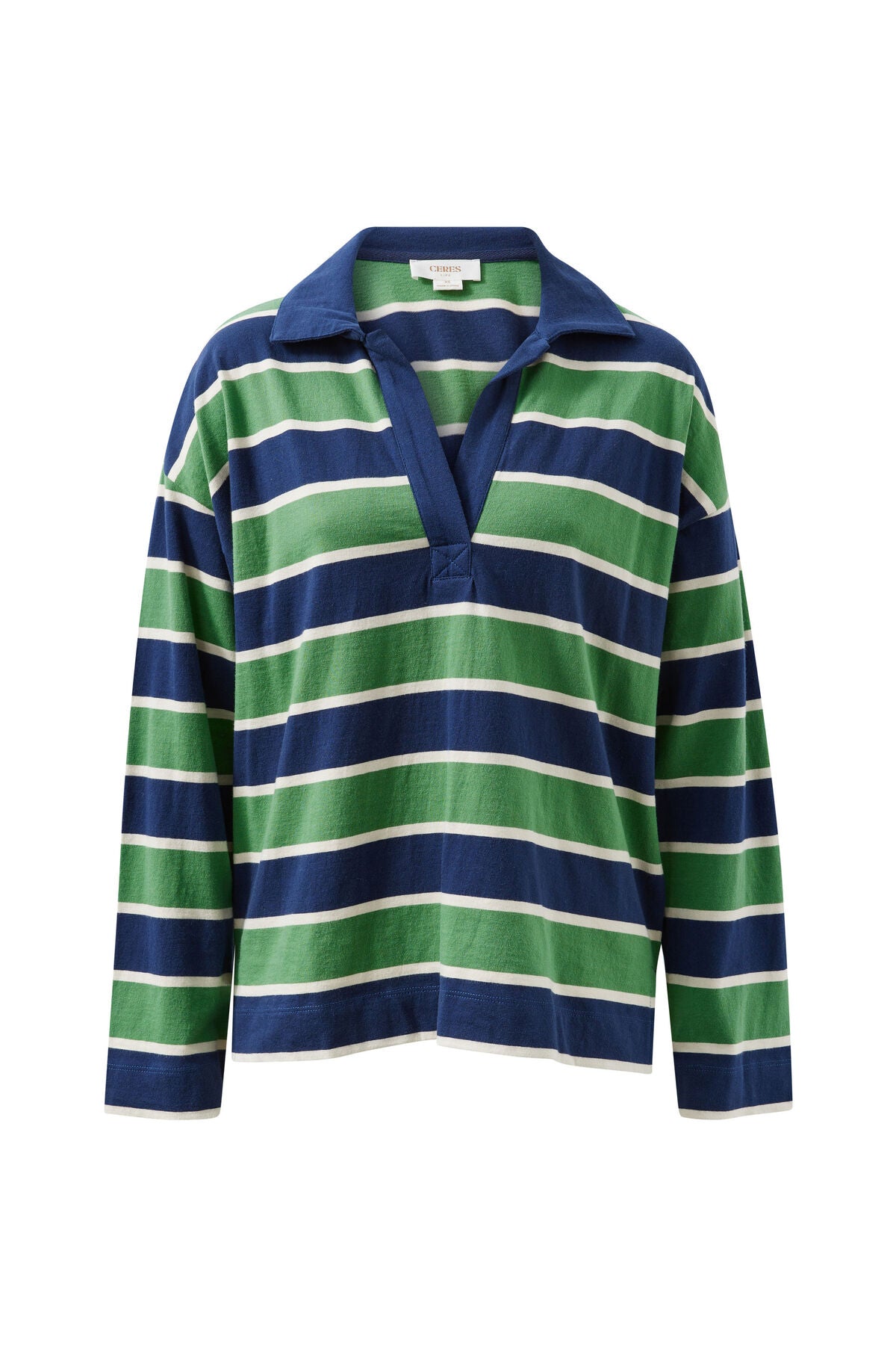 Shelby Slouchy Rugby Top - Pistachio/Heritage Navy Stripe
