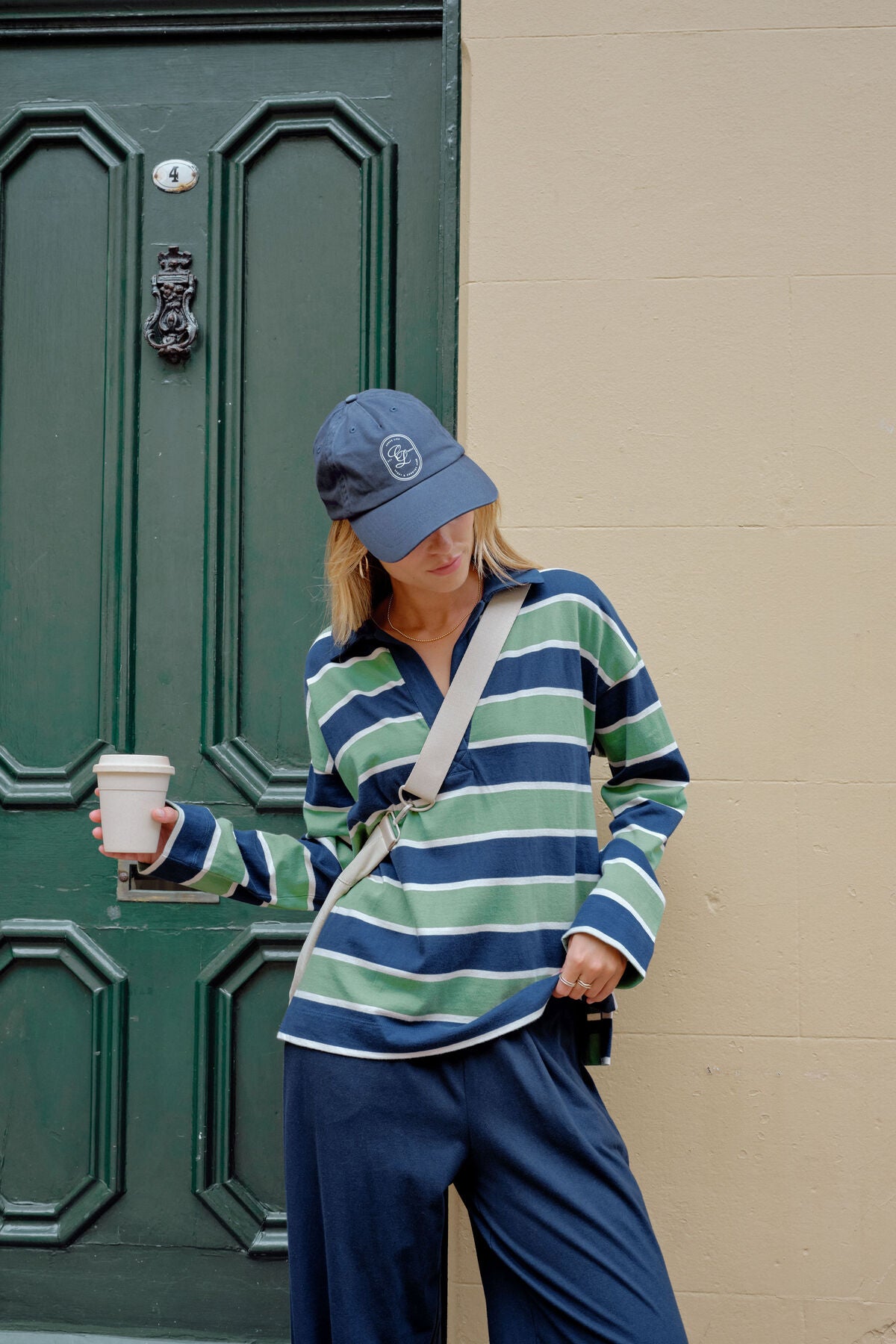 Shelby Slouchy Rugby Top - Pistachio/Heritage Navy Stripe