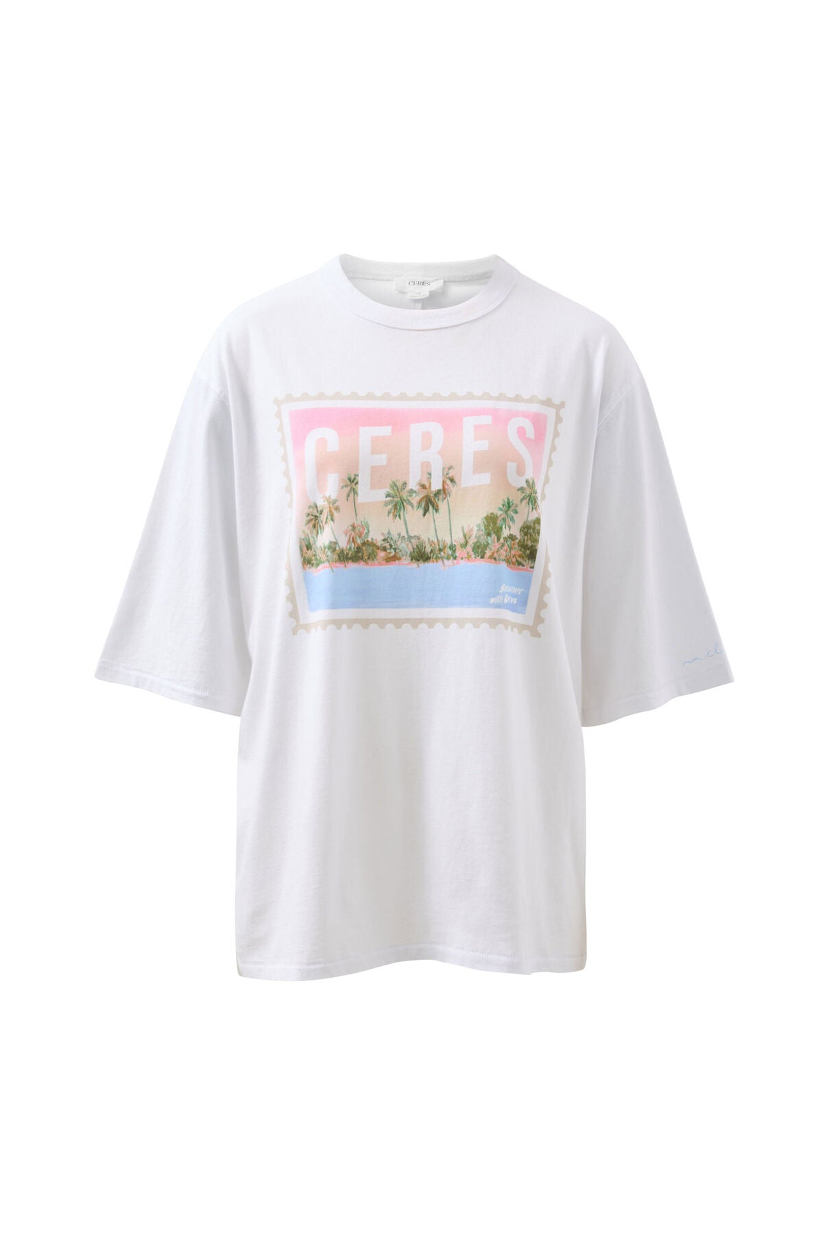 Liv Oversized Tee -  White/ceres holiday stamp