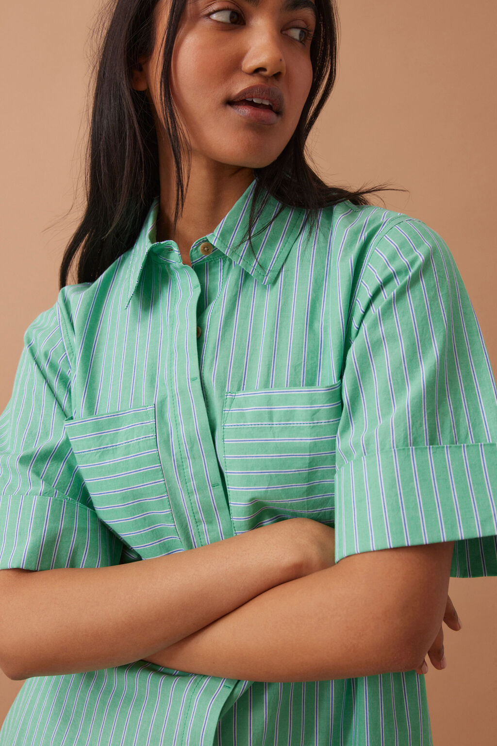 Sara Mini Shirt Dress - Zesty Triple Stripe