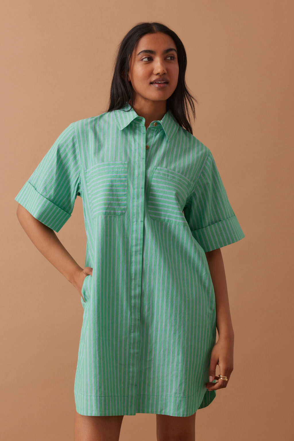 Sara Mini Shirt Dress - Zesty Triple Stripe