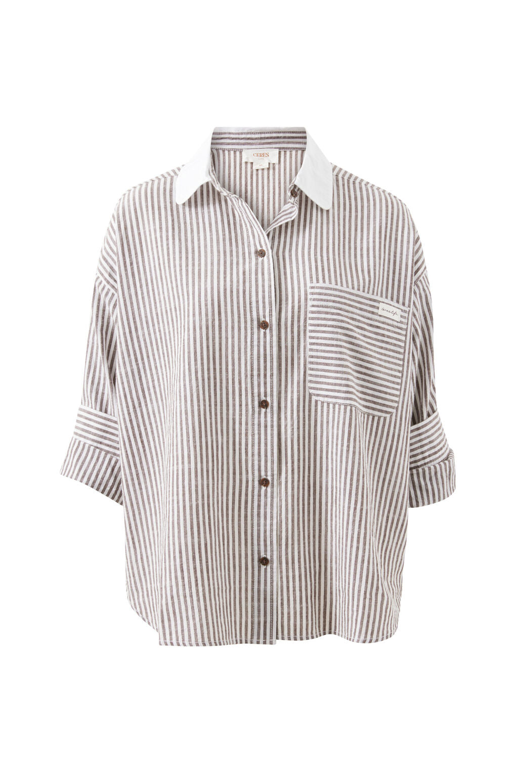 Miya Shirt - Brown White Small Stripe