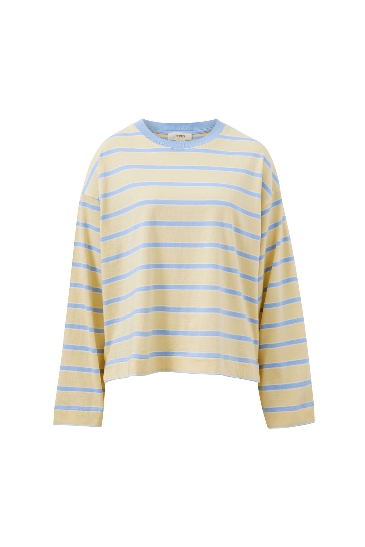 Beau Long Sleeve Slouchy Tee -  Butter/china blue stripe