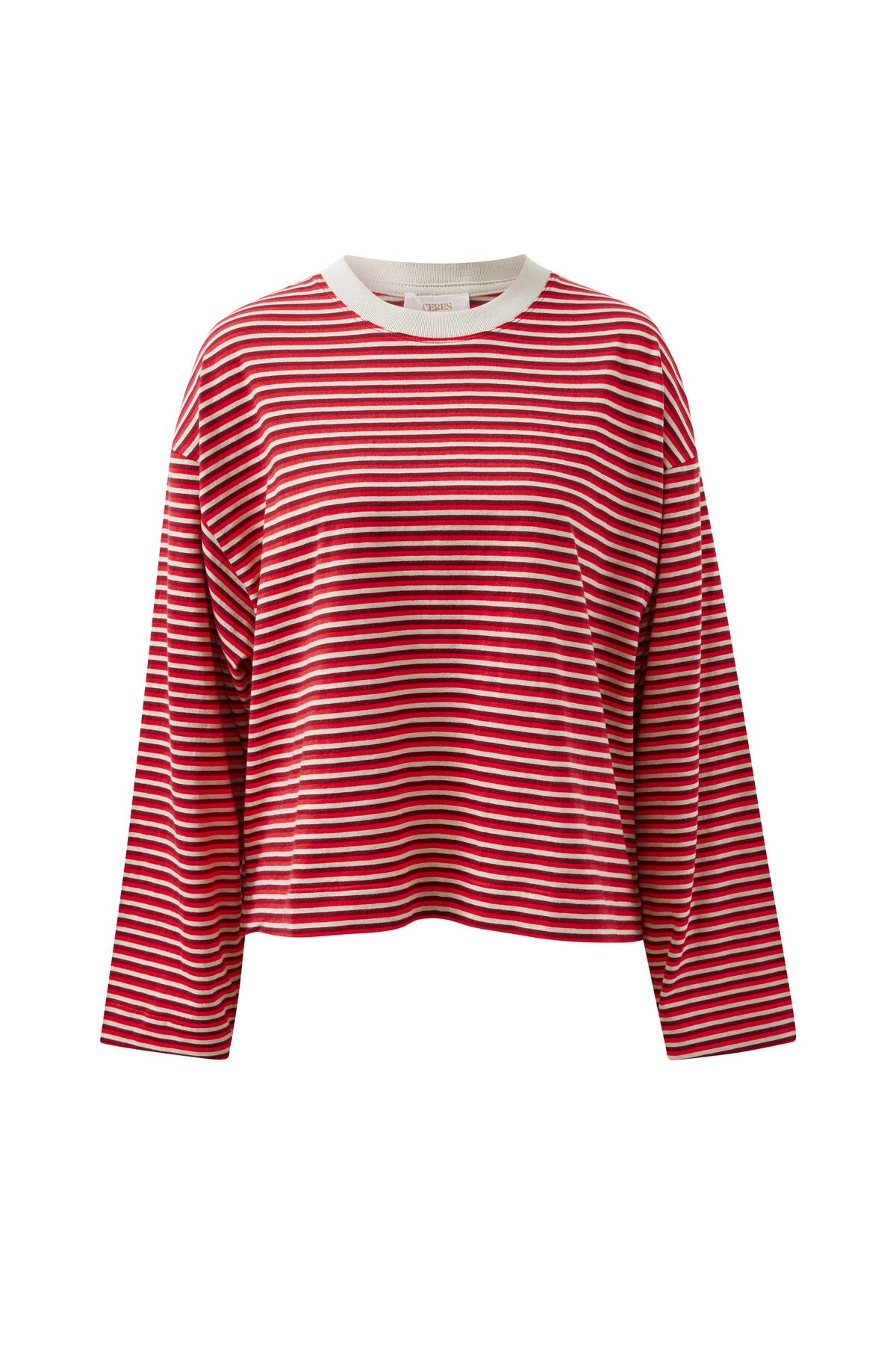 Beau Long Sleeve Slouchy Tee -   Mulberry/red/stone stripe