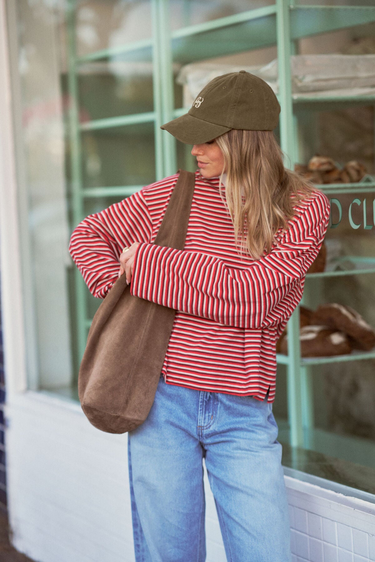 Beau Long Sleeve Slouchy Tee -   Mulberry/red/stone stripe