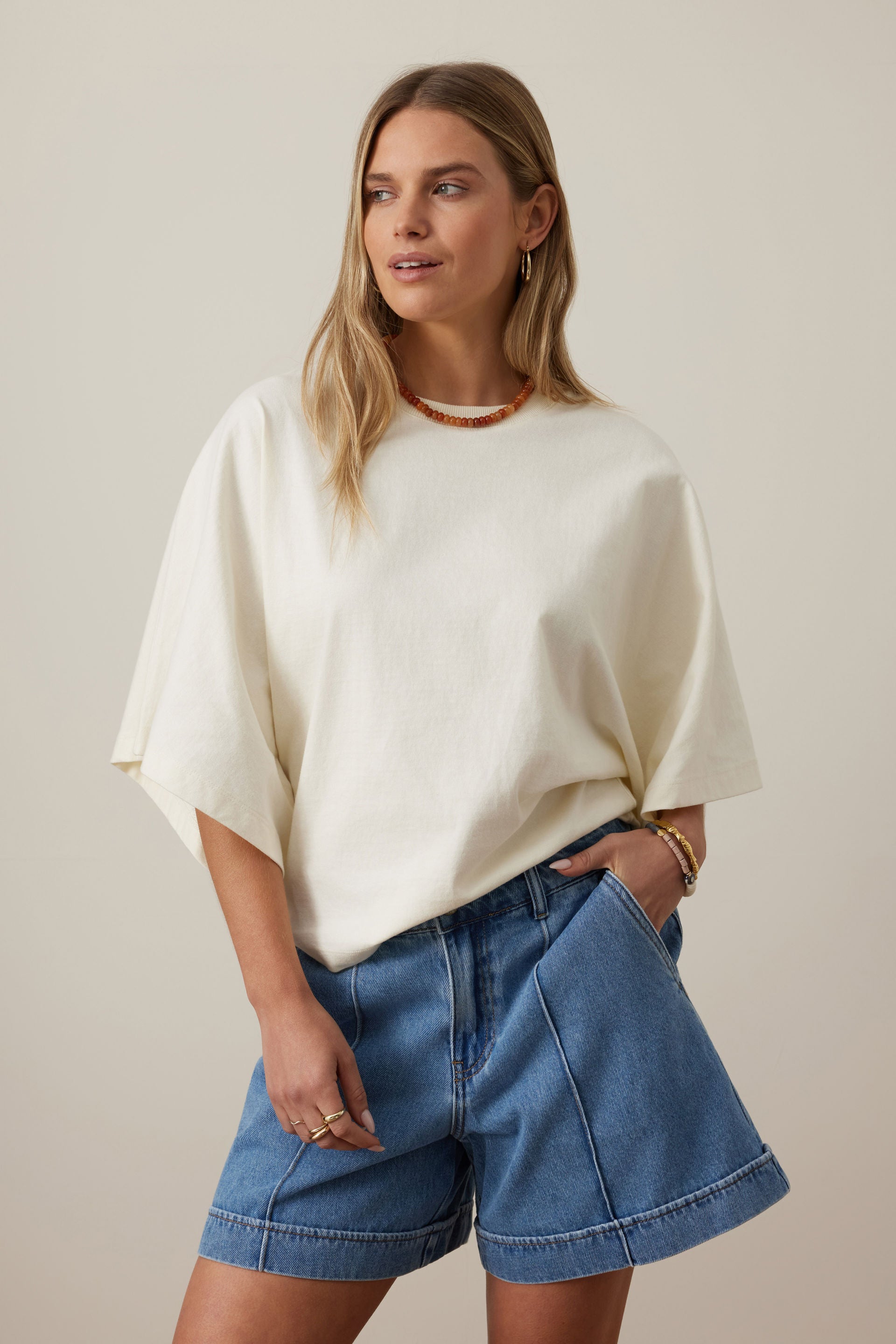Lucy Relaxed Sleeve Tee - Milk