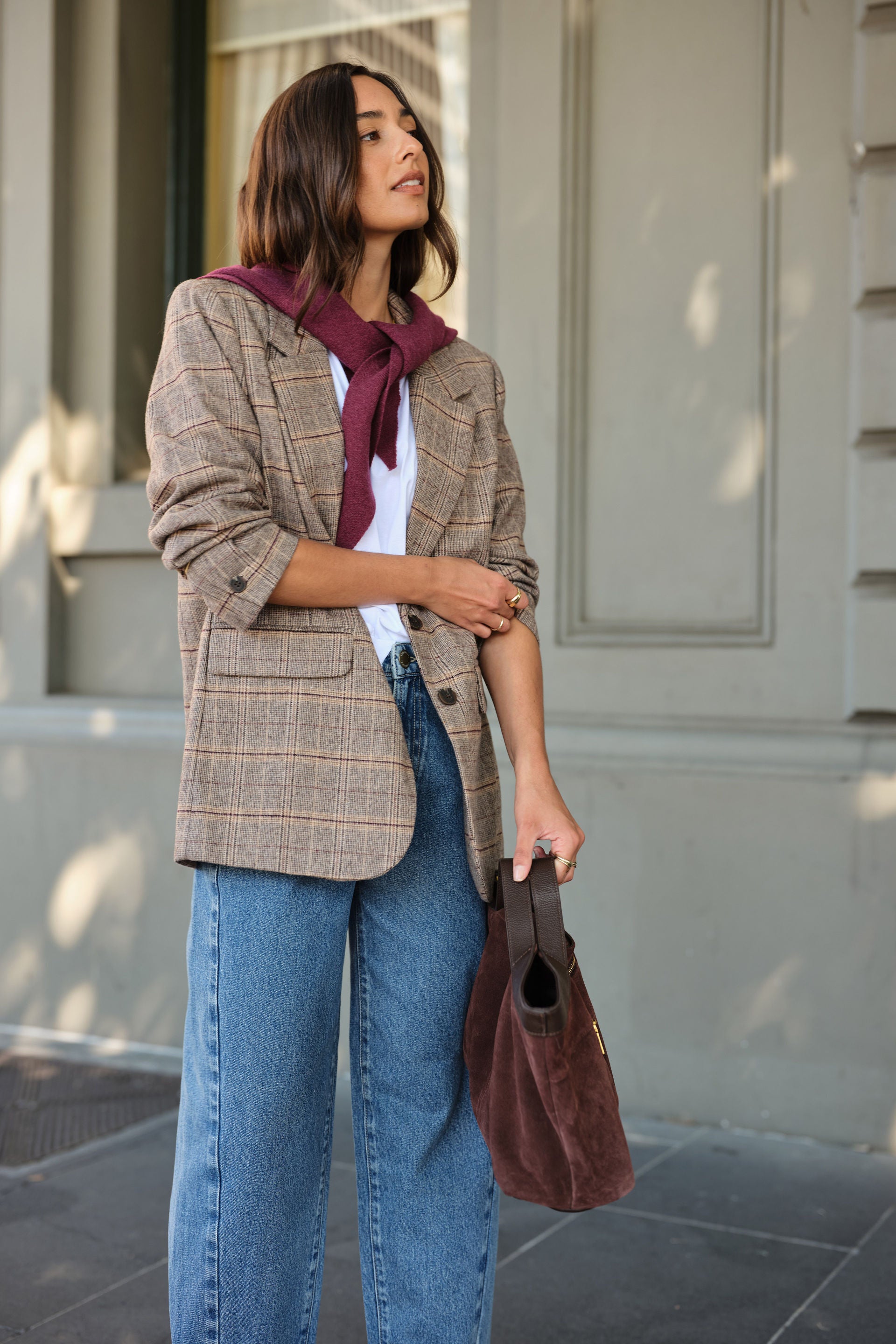 Ceres Life Joni Blazer in Brown Check, back view