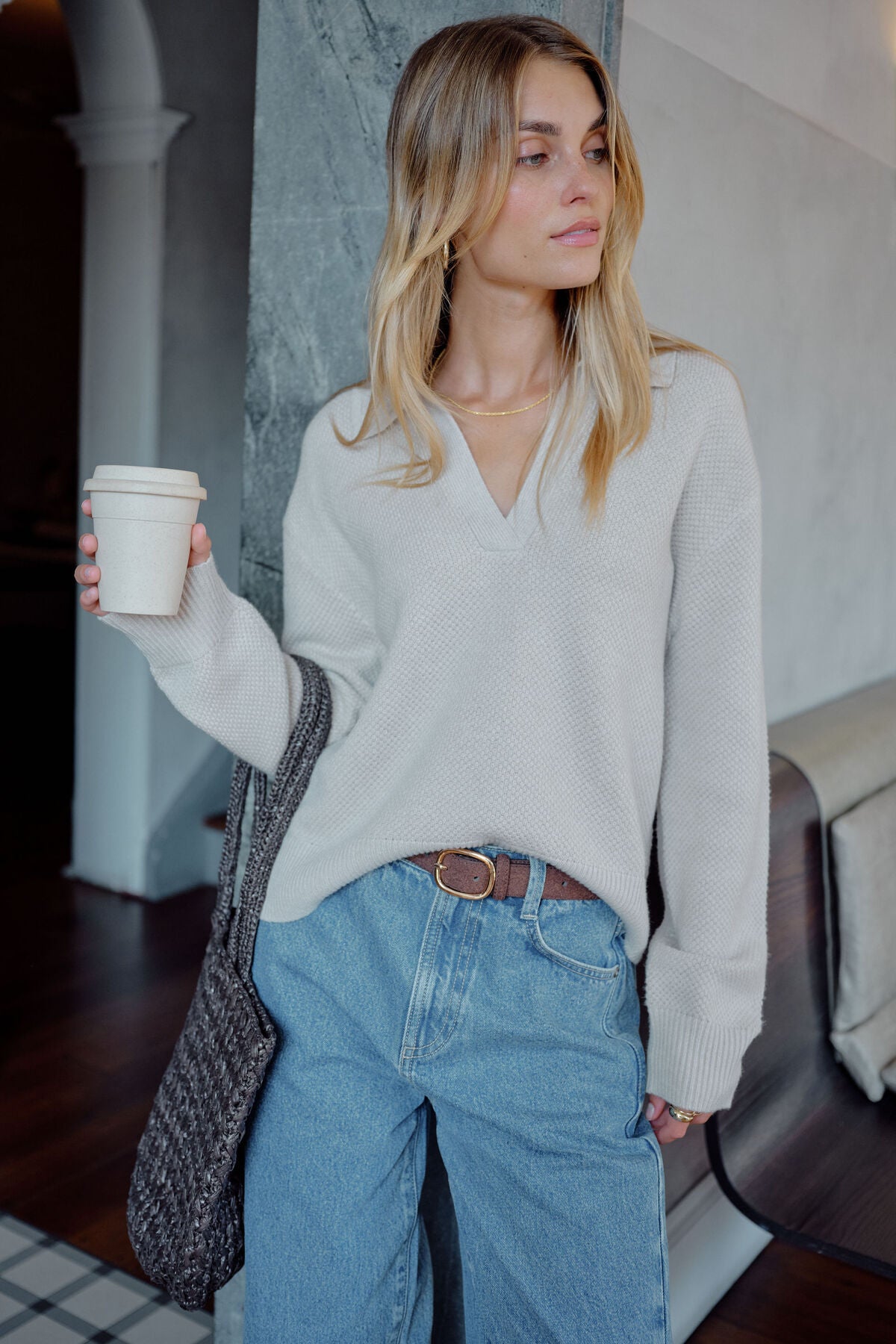 Kira Collared Knit - Oatmeal Marle