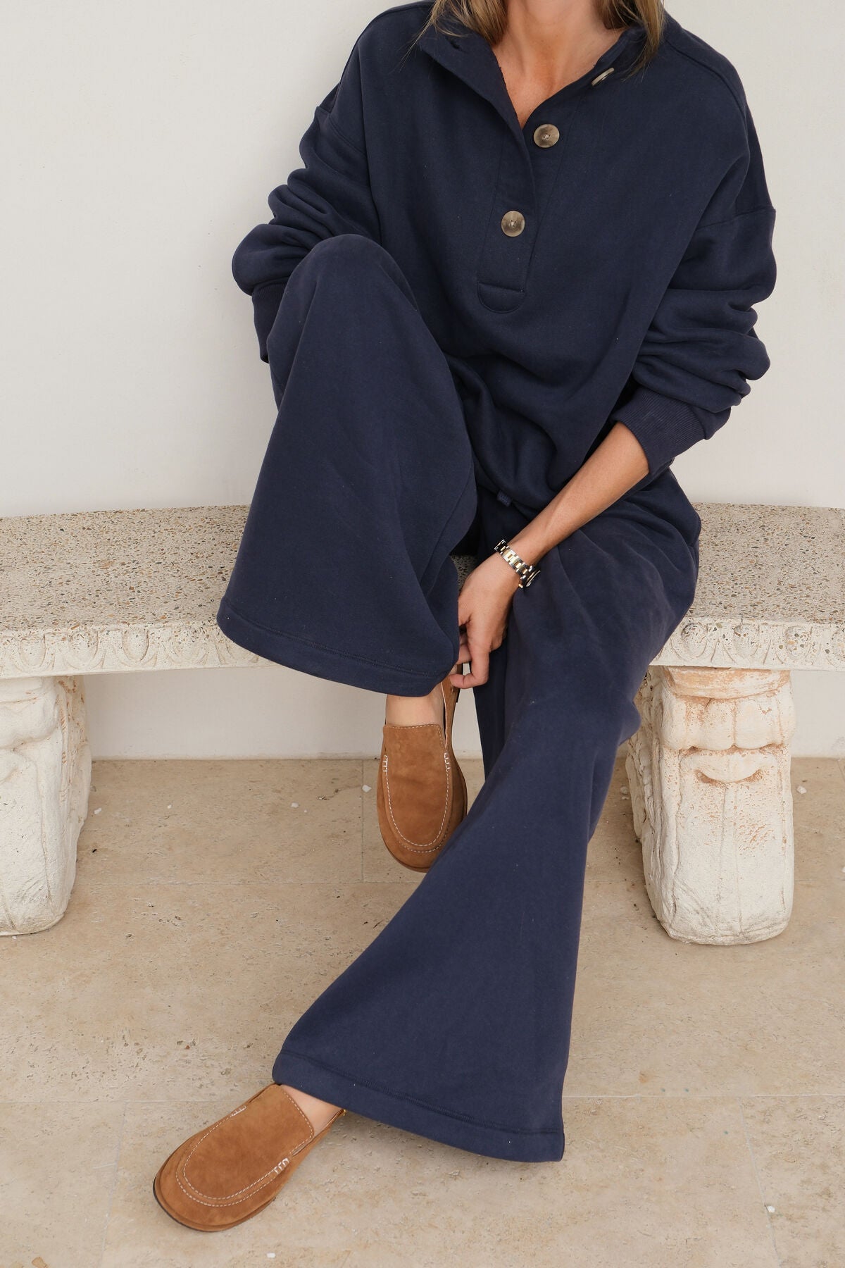 Marli Button Sweat - Heritage Navy