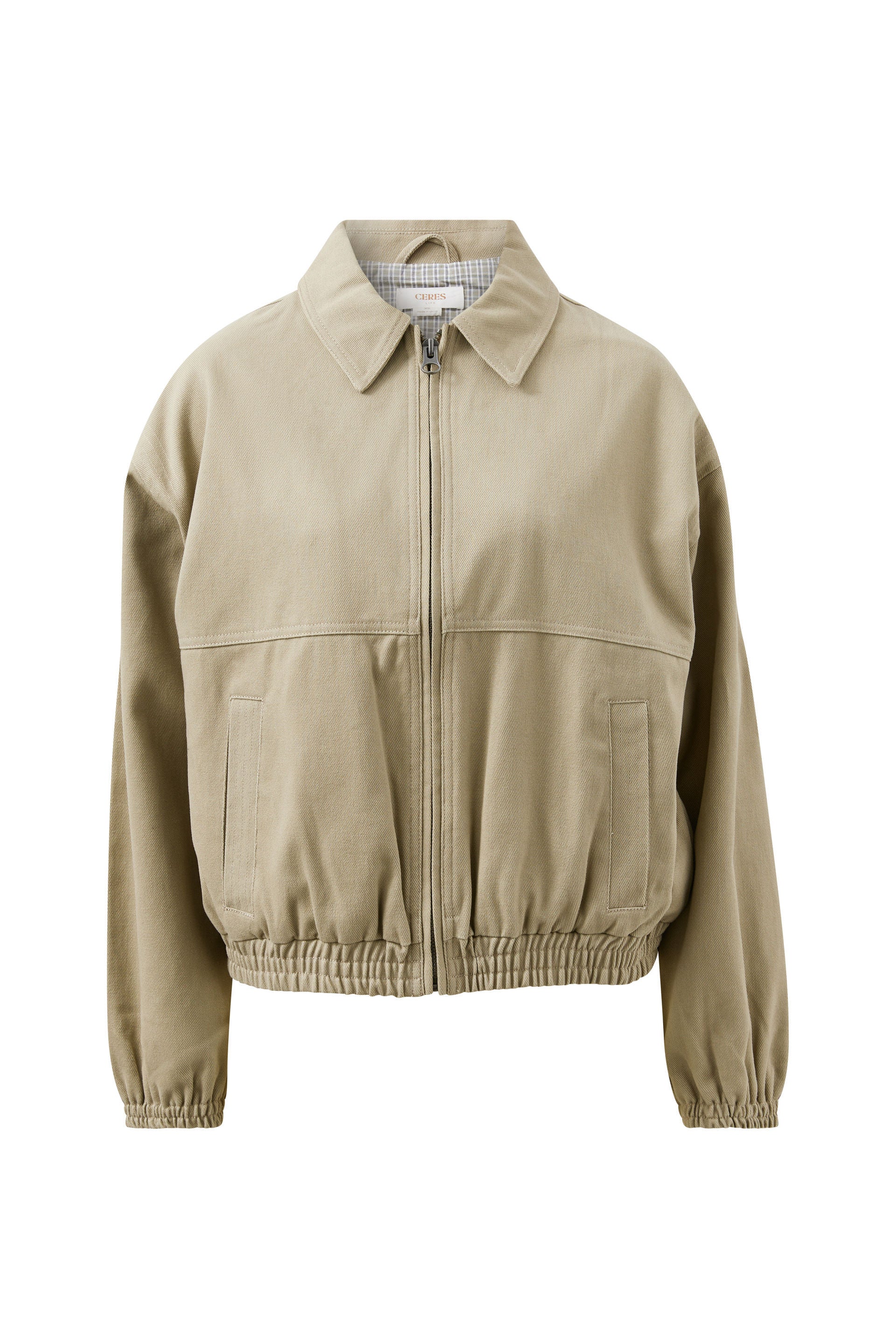 Ceres Life Annie Bomber Jacket in Ash Green, front view